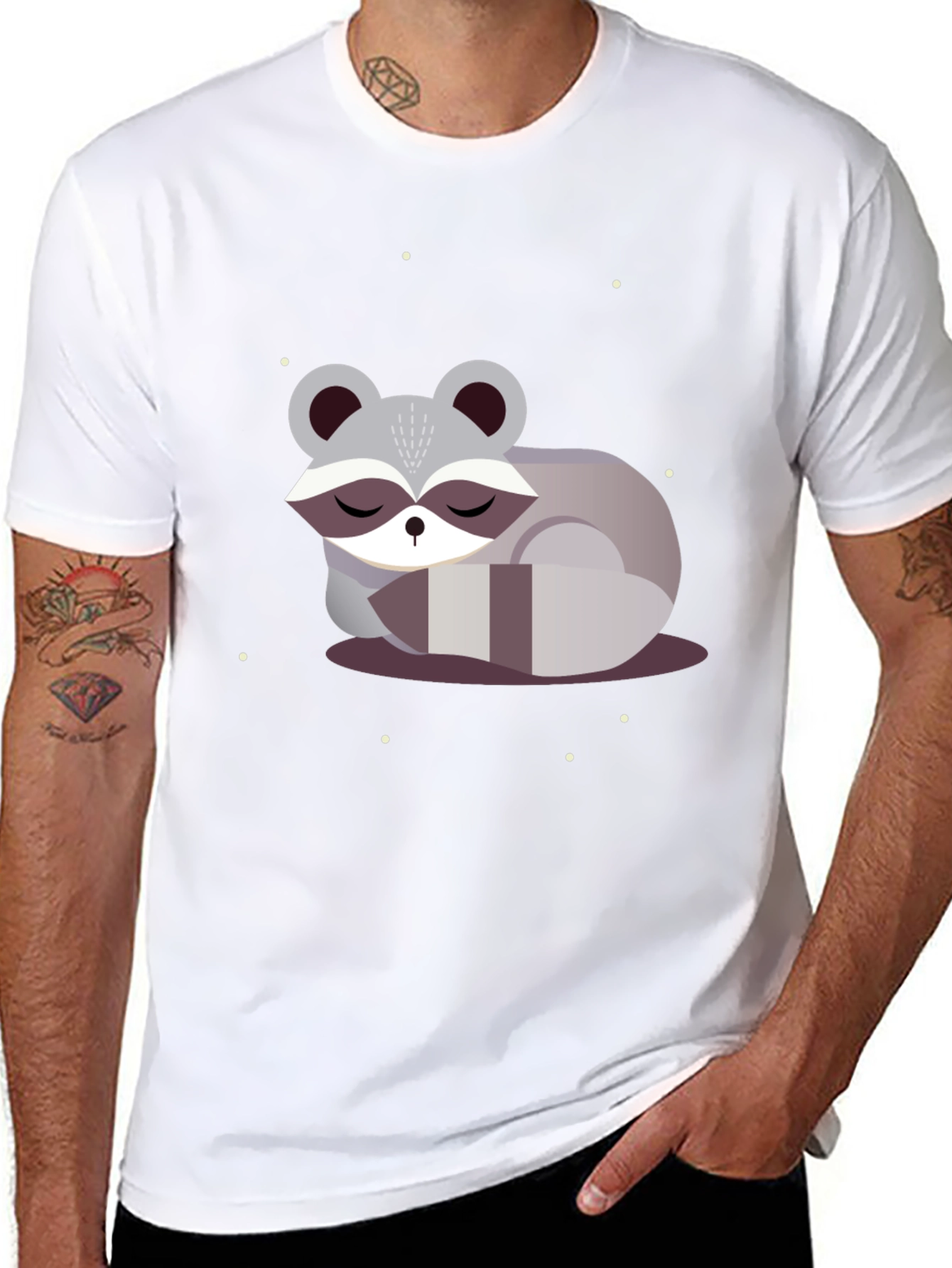 Cute Sleeping Raccoon Graphic Tee - Black