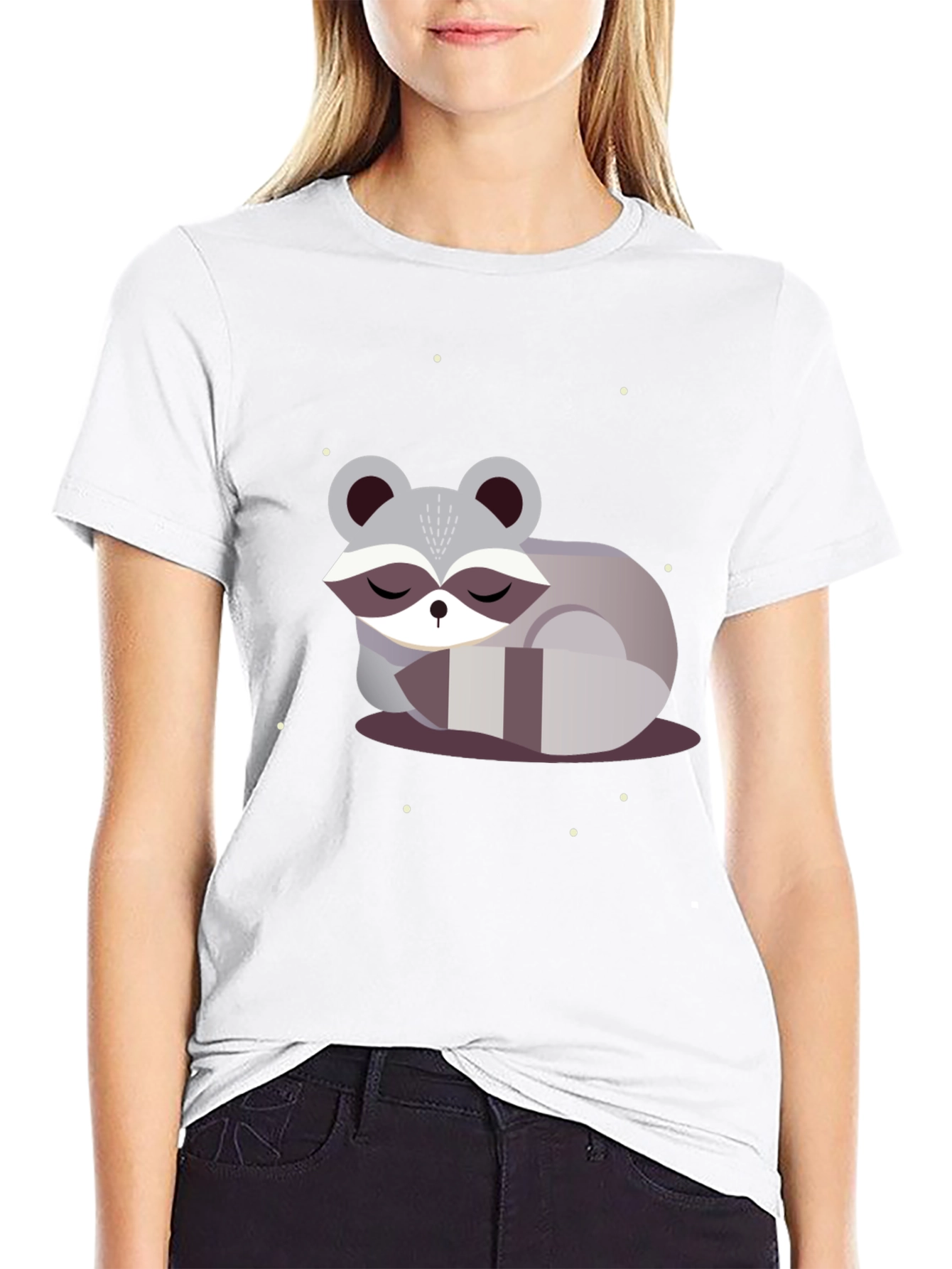 Cute Sleeping Raccoon Graphic Tee - Black