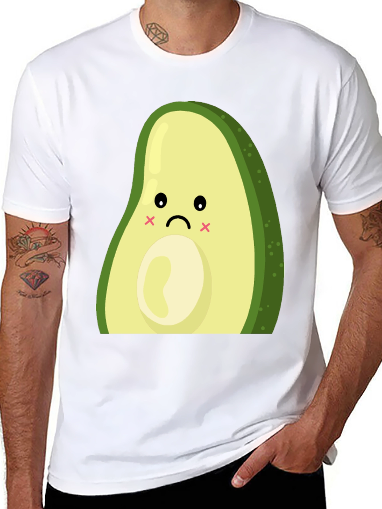 Sad Avocado Graphic Print Black T-Shirt