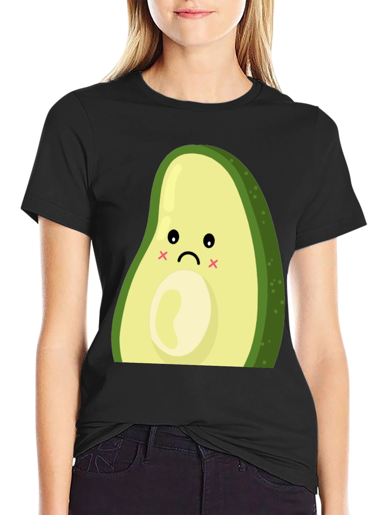 Sad Avocado Graphic Print Black T-Shirt