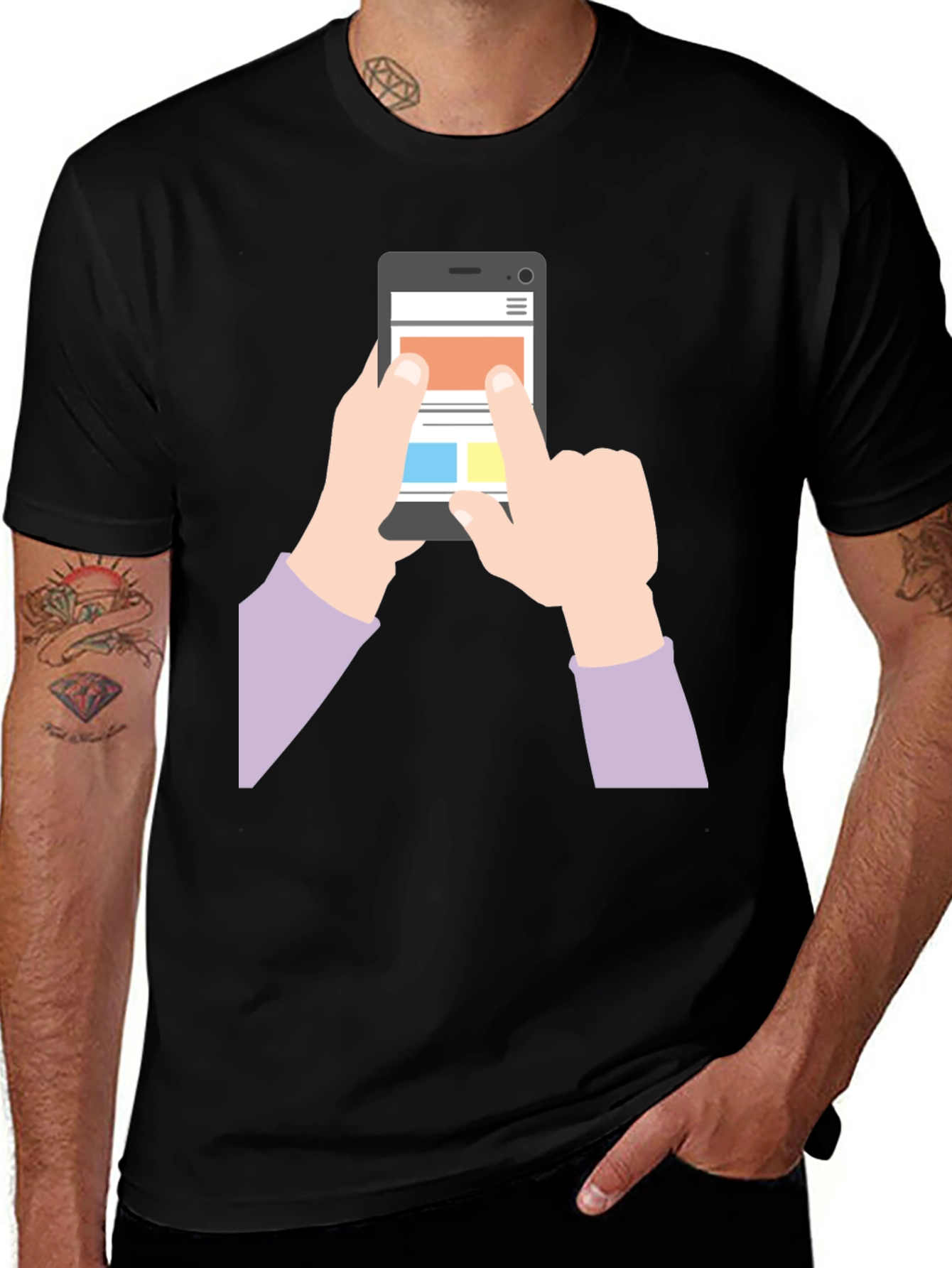 Mens Black T-Shirt with Phone Graphic