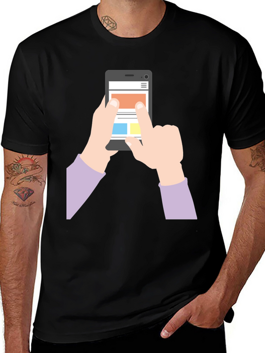 Mens Black T-Shirt with Phone Graphic