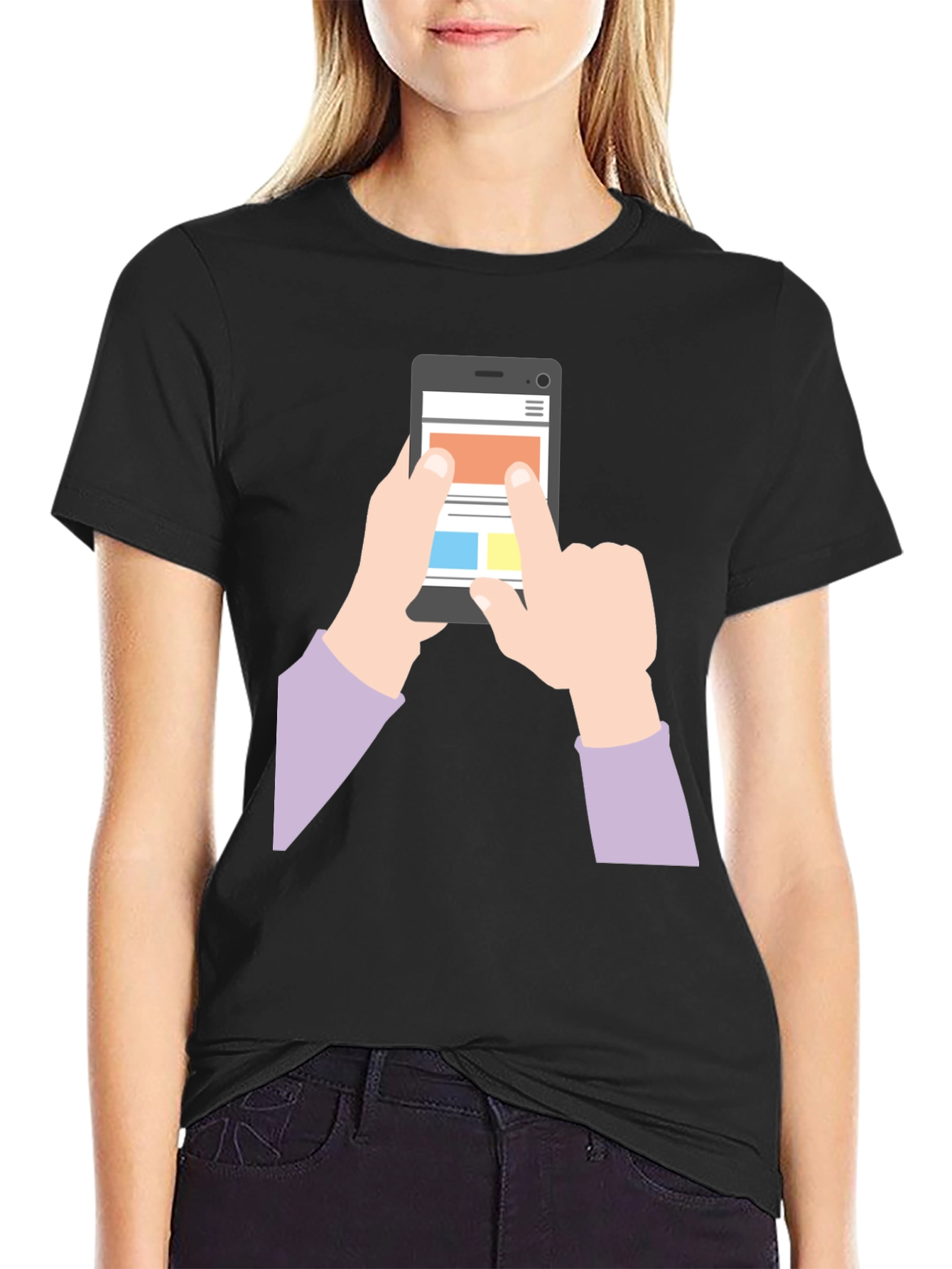 Mens Black T-Shirt with Phone Graphic
