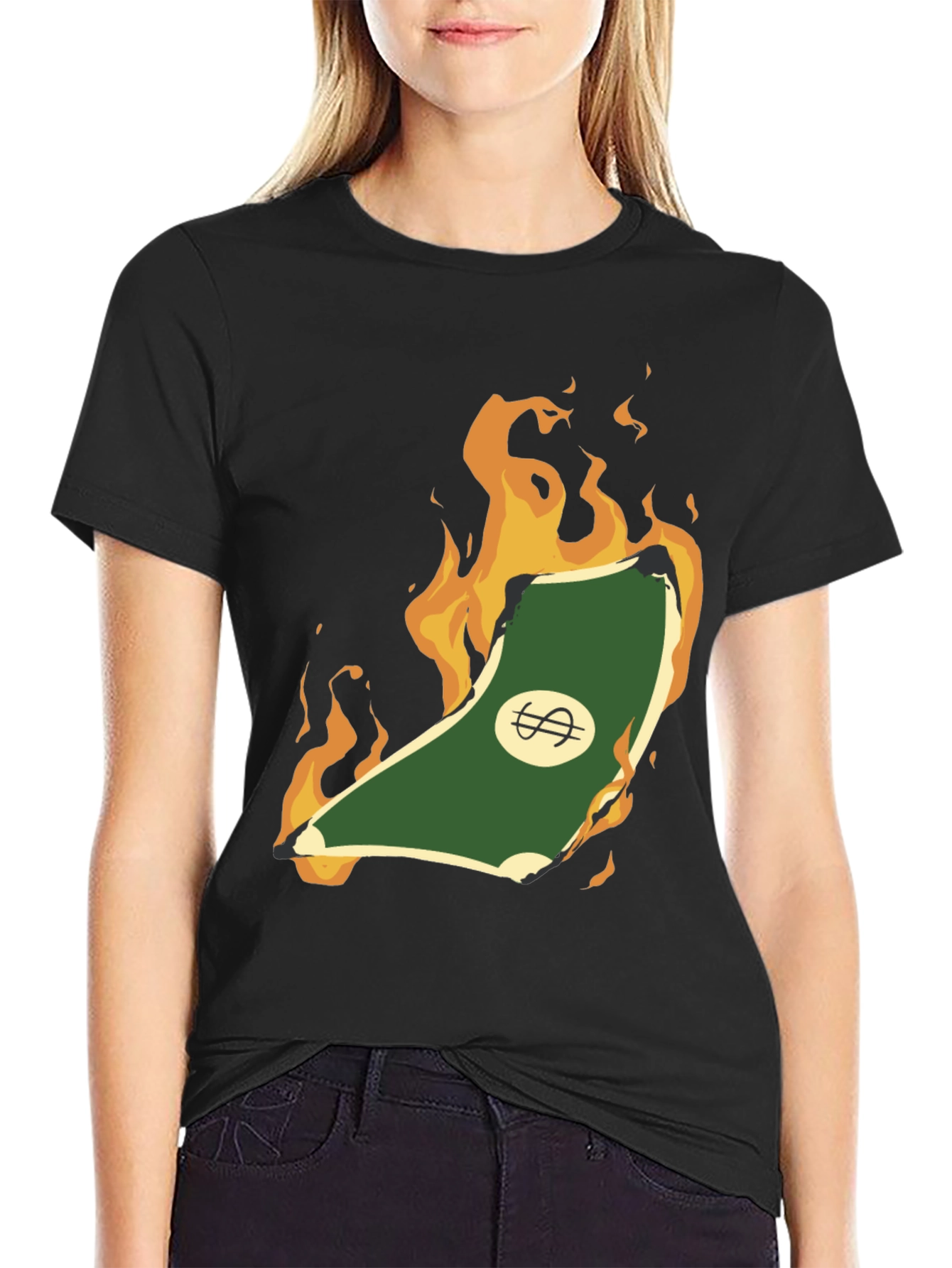 Burning Money Graphic Tee - Black Cotton Shirt