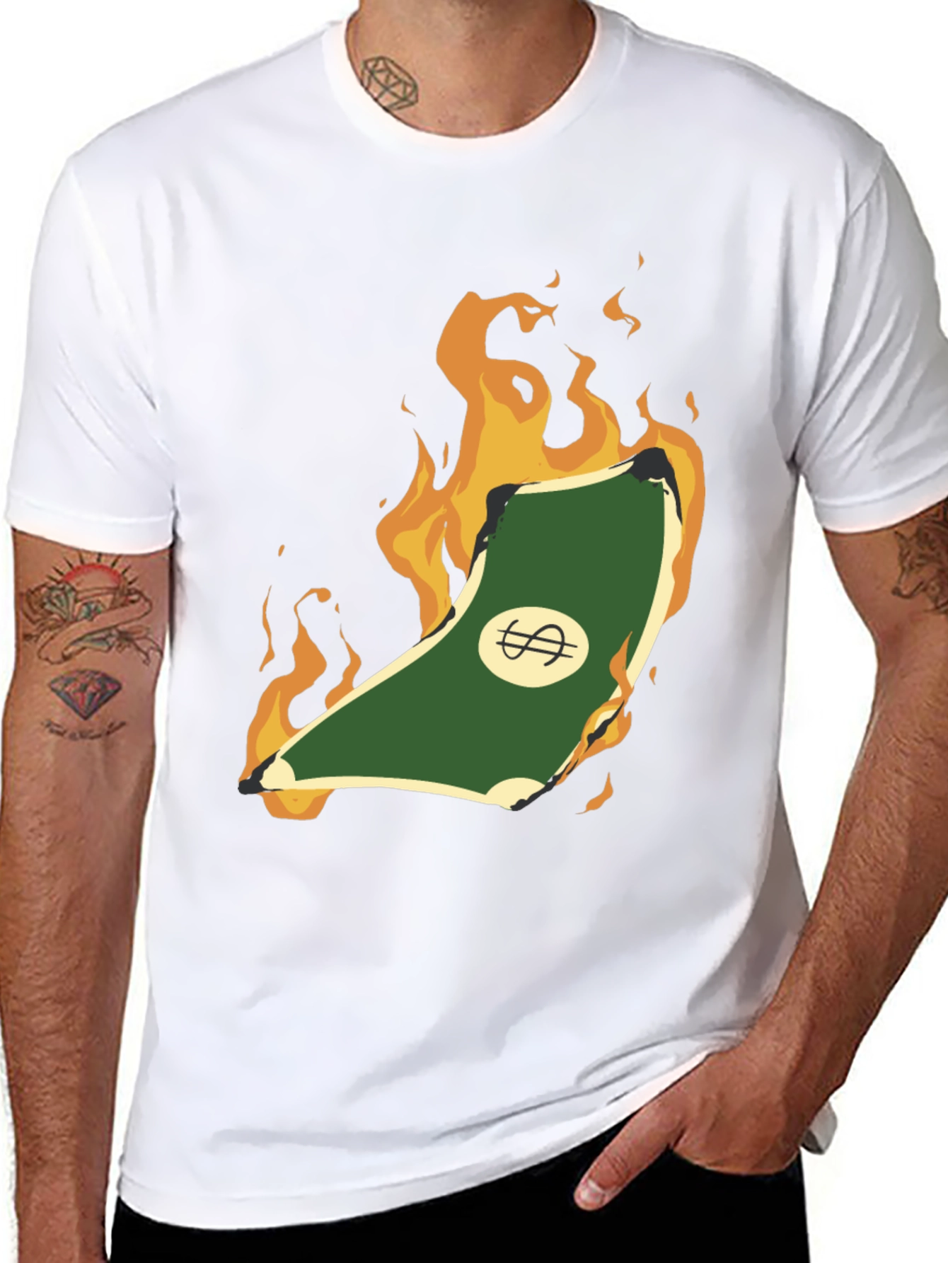 Burning Money Graphic Tee - Black Cotton Shirt