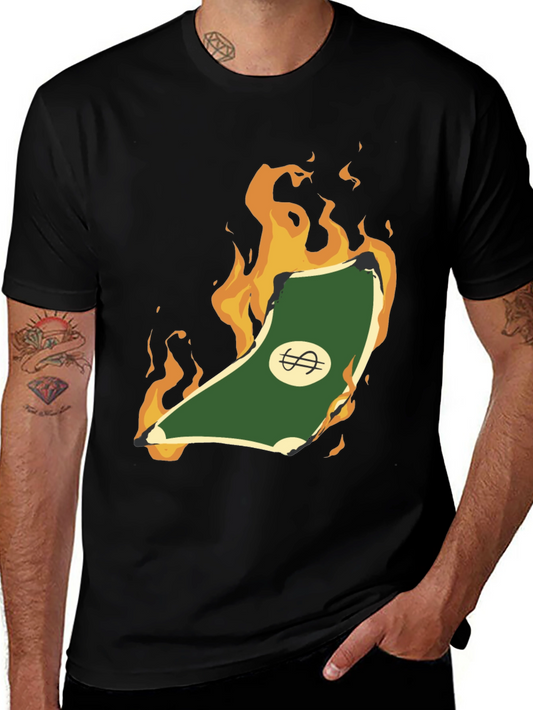 Burning Money Graphic Tee - Black Cotton Shirt