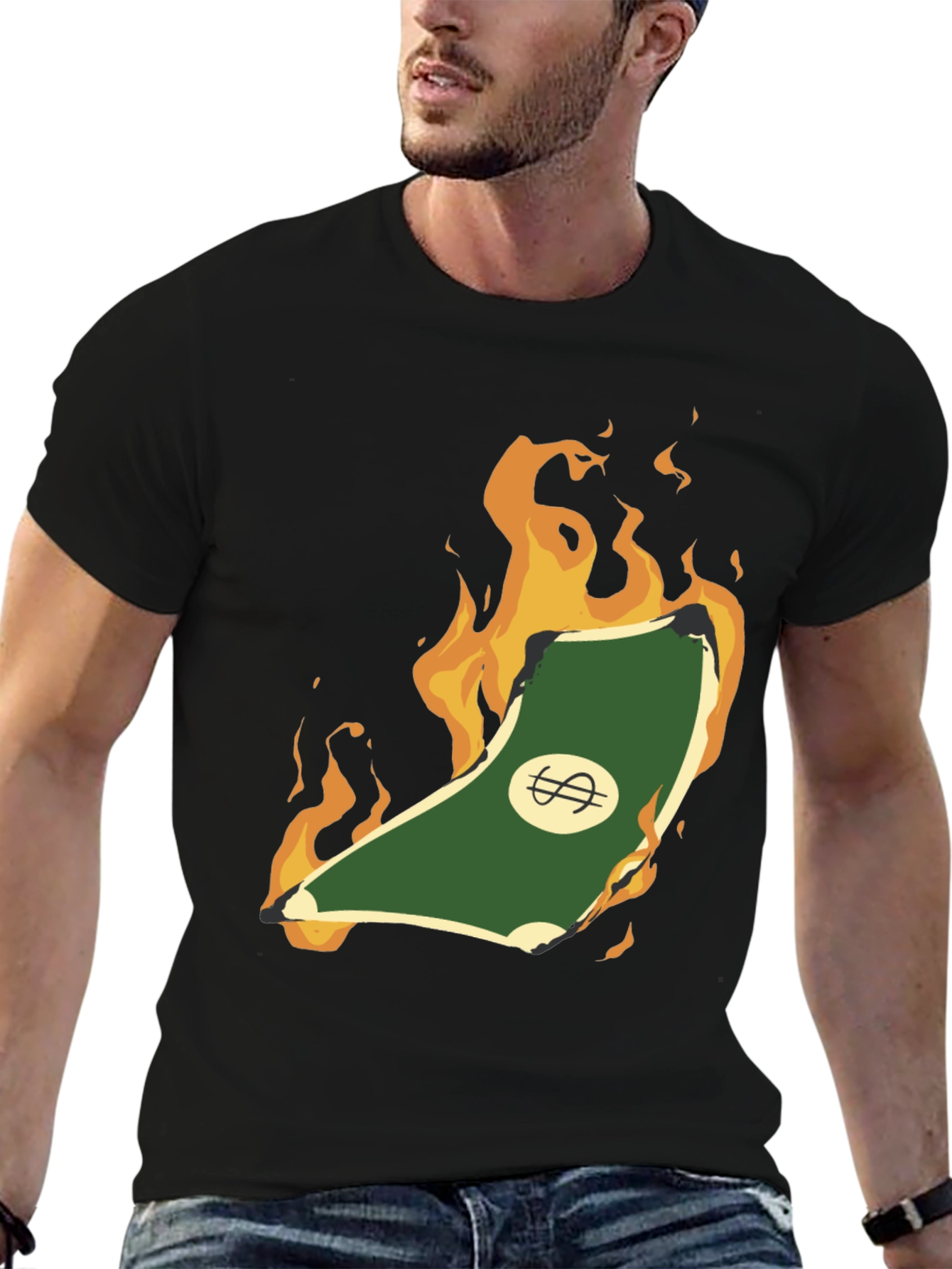 Burning Money Graphic Tee - Black Cotton Shirt