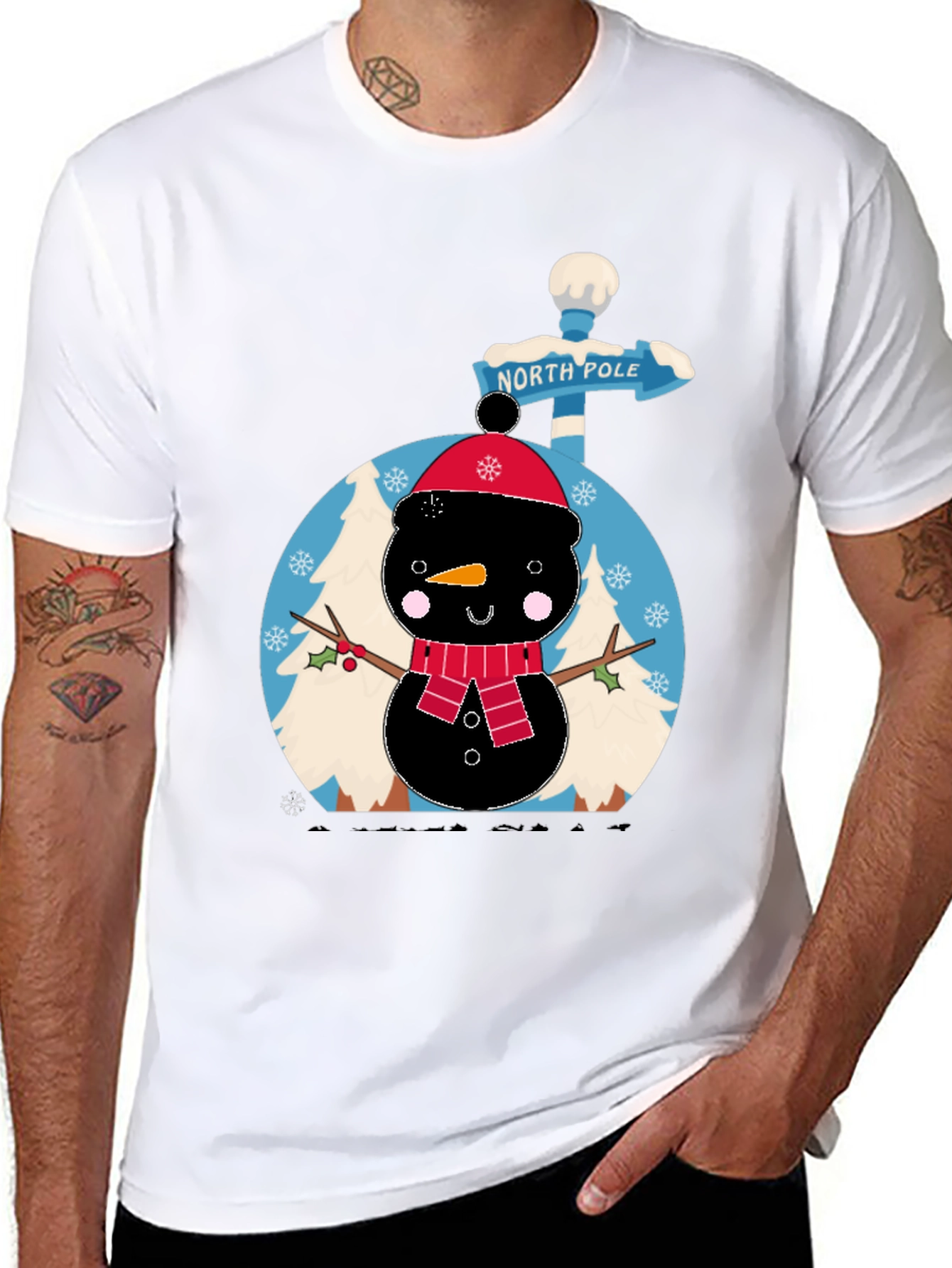 North Pole Snowman Black T-Shirt