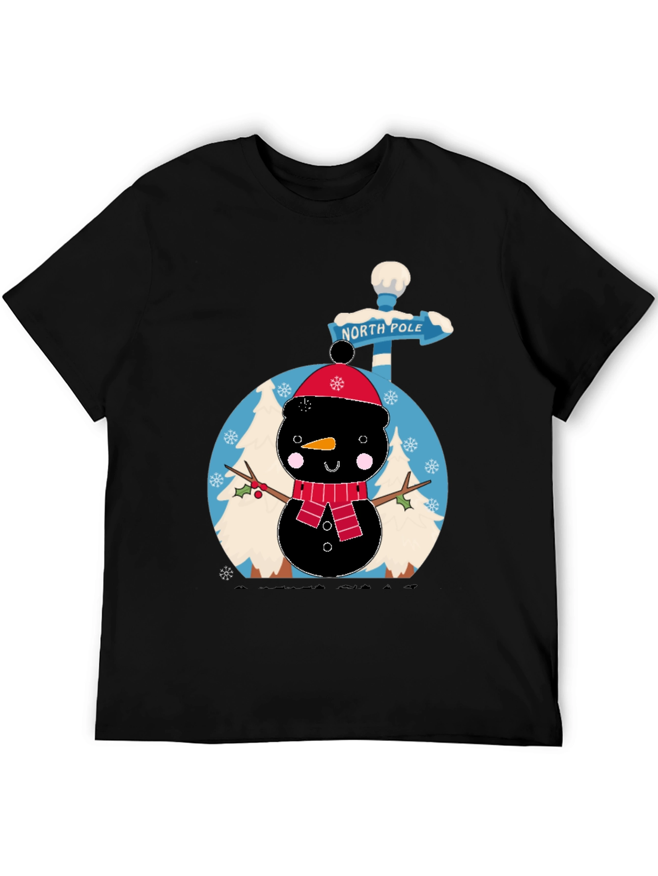 North Pole Snowman Black T-Shirt