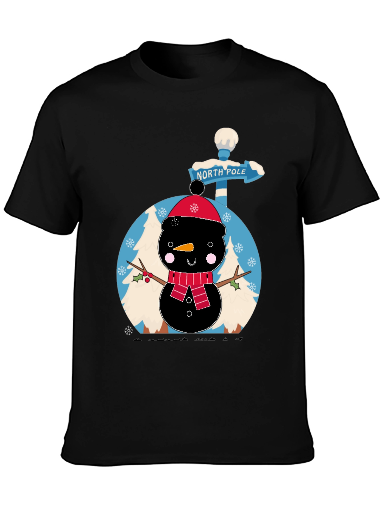 North Pole Snowman Black T-Shirt