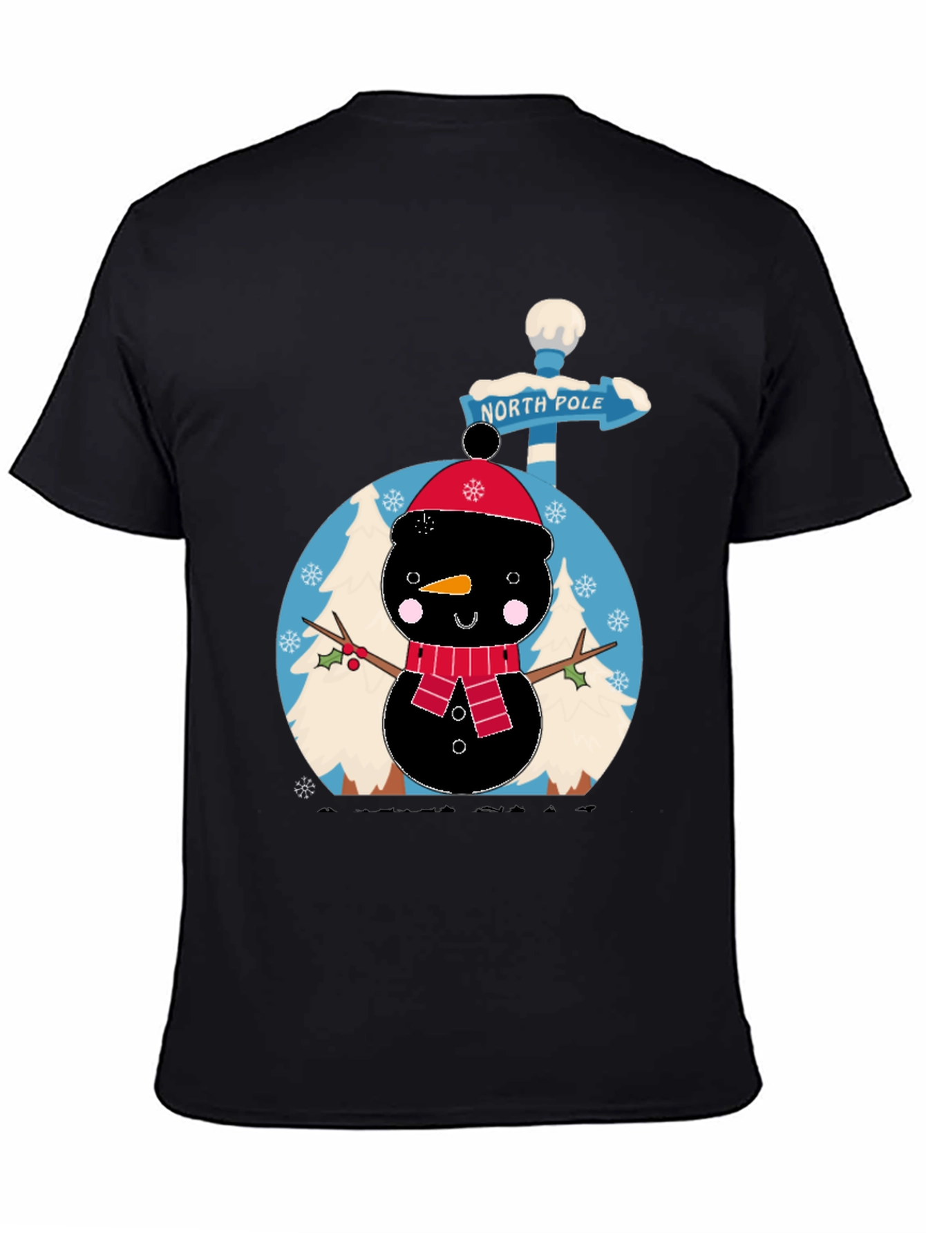 North Pole Snowman Black T-Shirt