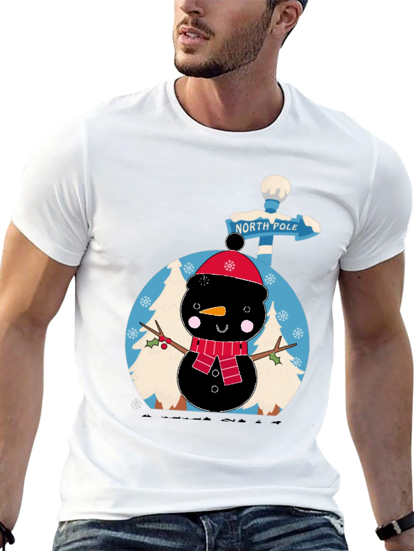 North Pole Snowman Black T-Shirt