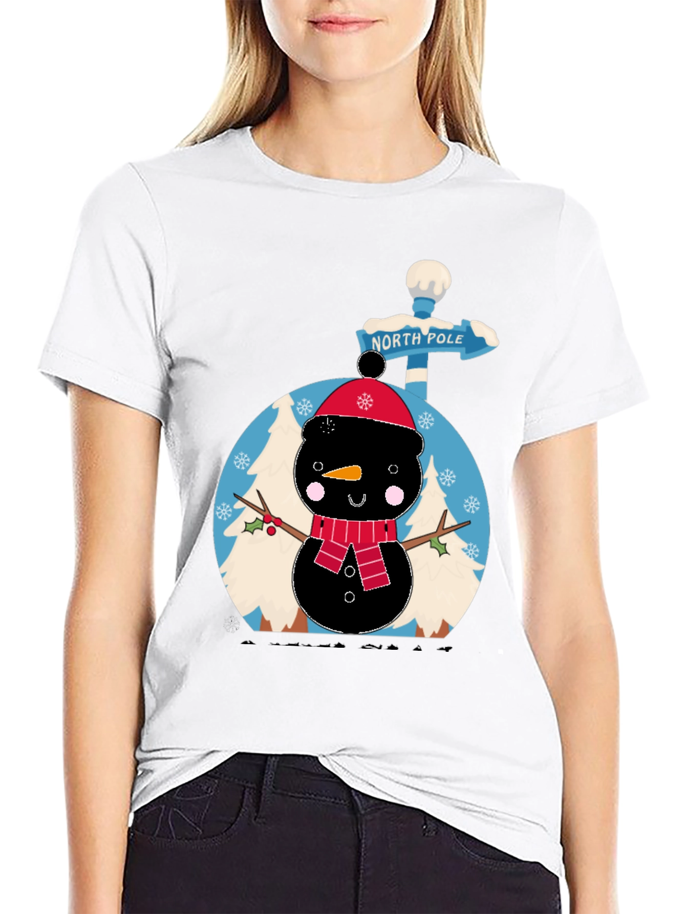 North Pole Snowman Black T-Shirt