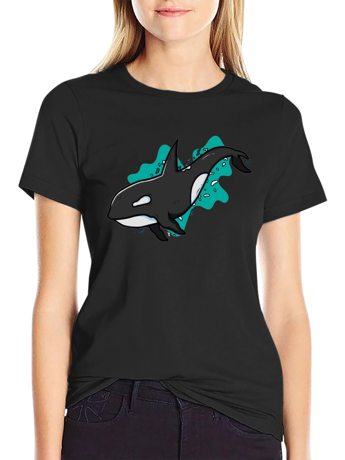 Orca Whale Graphic T-Shirt - Black Cotton Tee