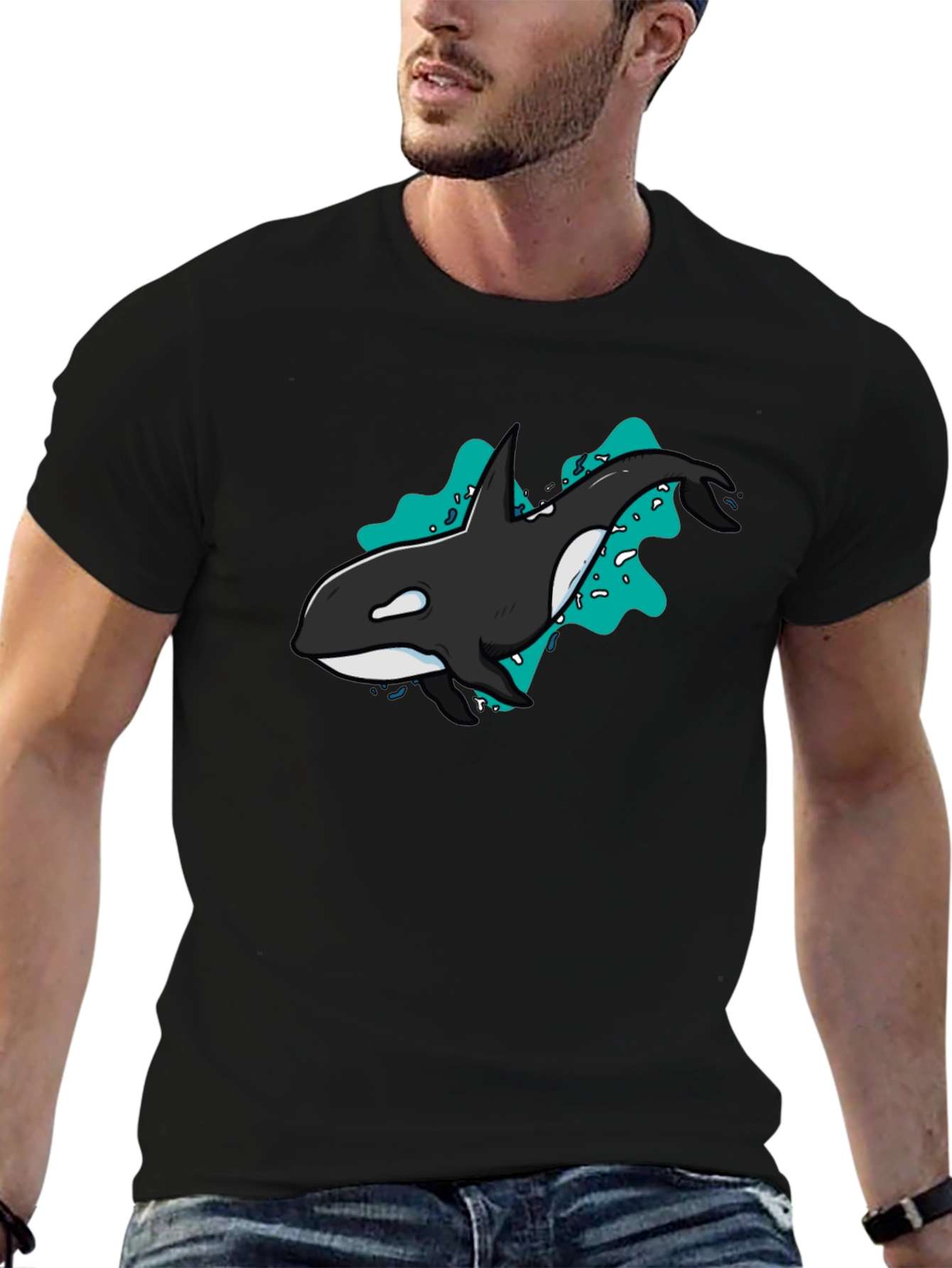 Orca Whale Graphic T-Shirt - Black Cotton Tee