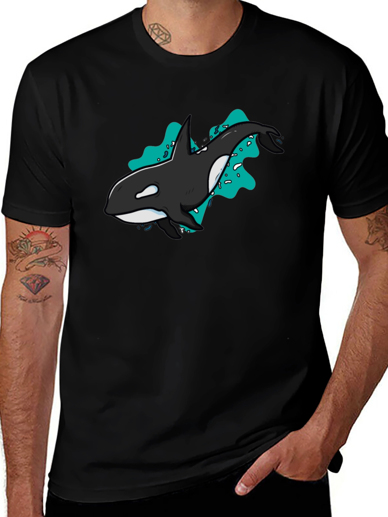 Orca Whale Graphic T-Shirt - Black Cotton Tee