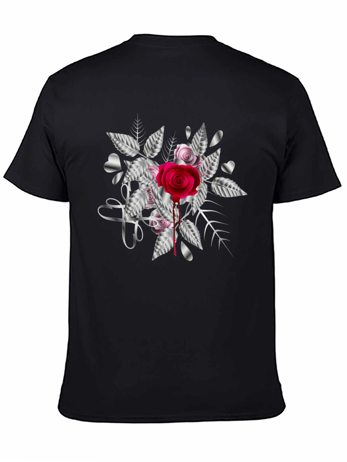 Rose & Silver Heart Graphic T-Shirt