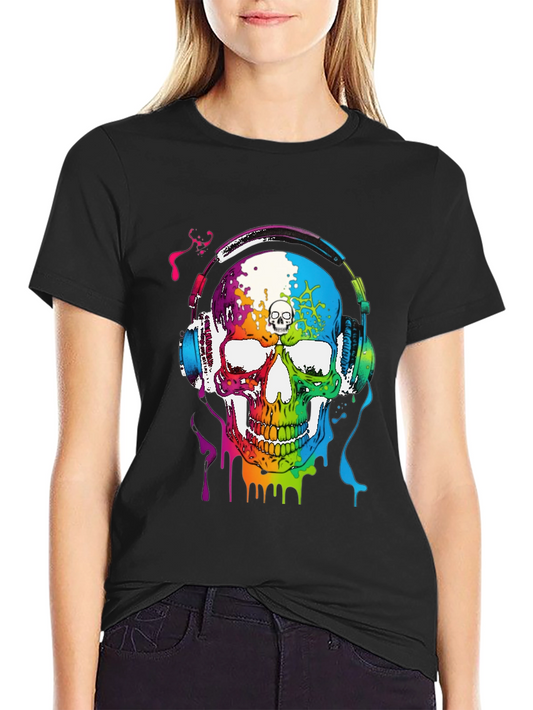 Skull Graphic T-Shirt - Colorful Headphone Design