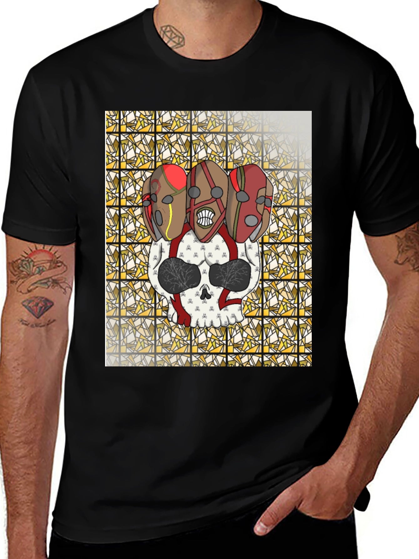 Skull & Mask Graphic Tee - Black T-Shirt