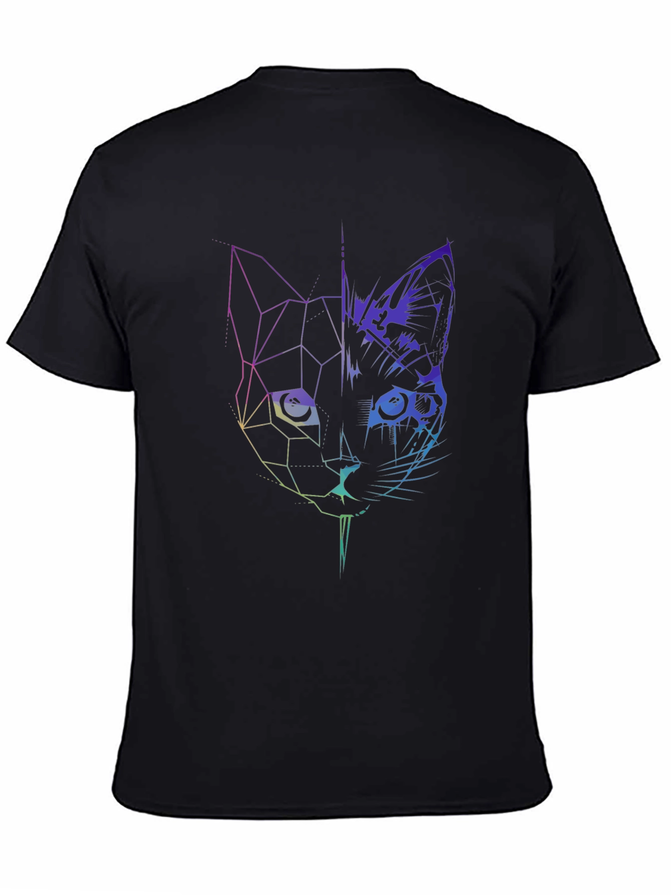 Geometric Cat Graphic Tee - Modern Abstract Design