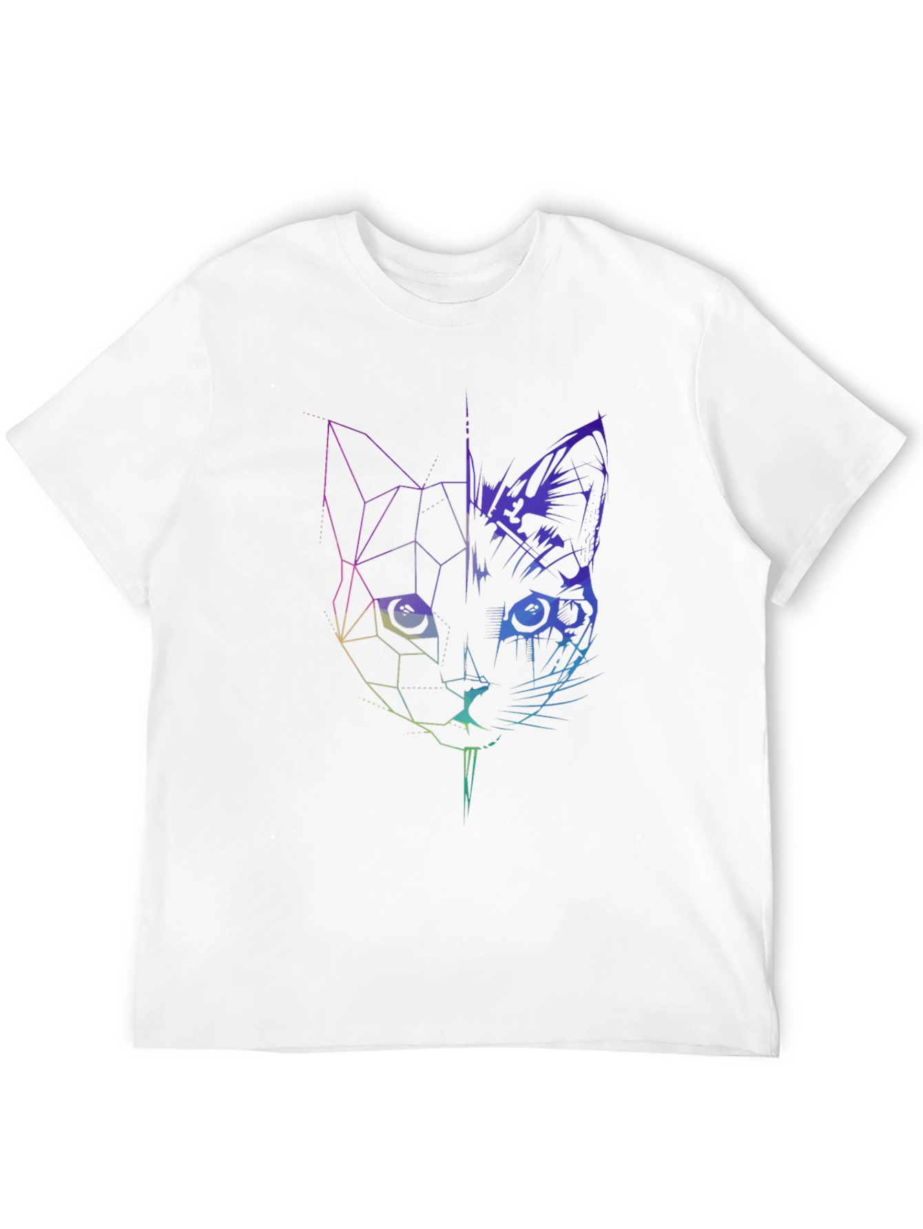 Geometric Cat Graphic Tee - Modern Abstract Design