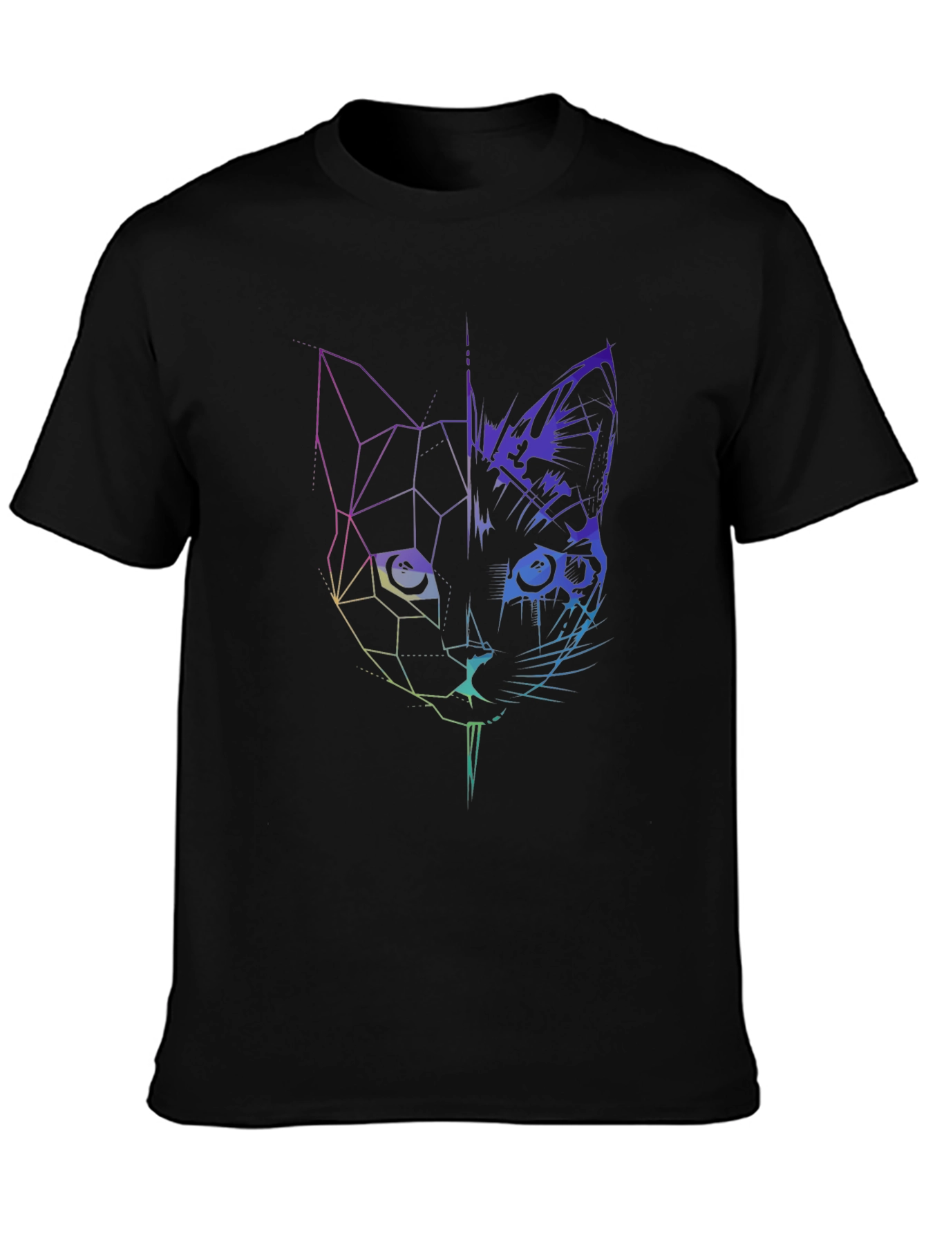 Geometric Cat Graphic Tee - Modern Abstract Design