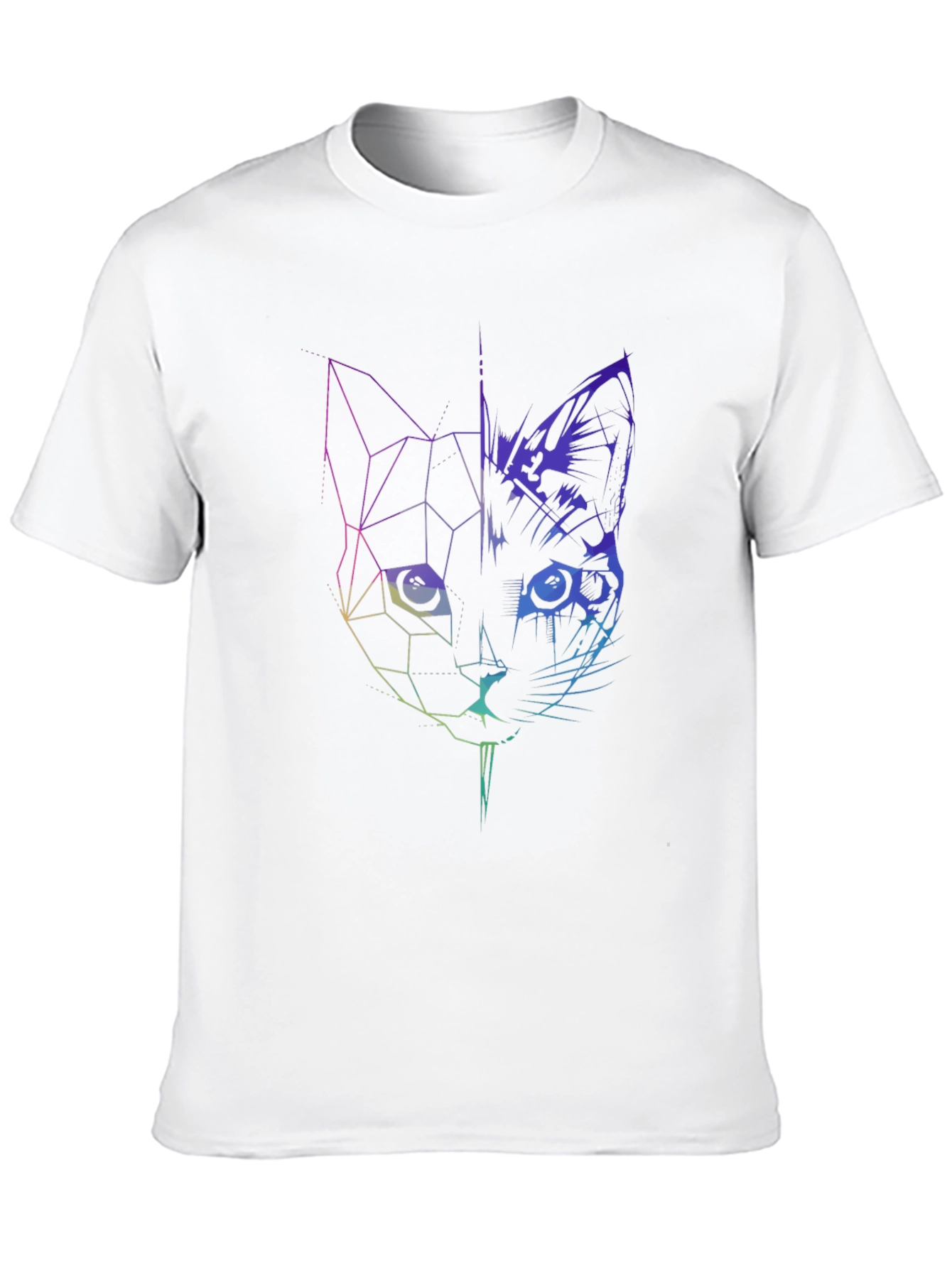 Geometric Cat Graphic Tee - Modern Abstract Design