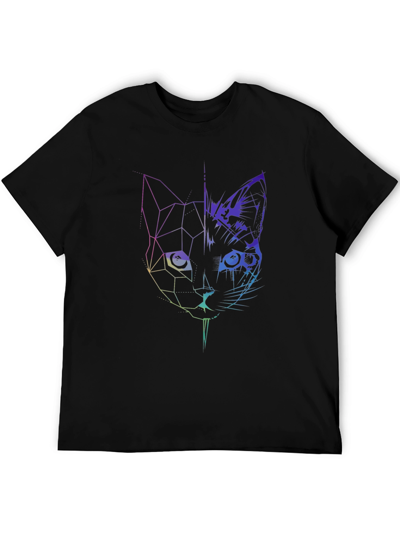 Geometric Cat Graphic Tee - Modern Abstract Design
