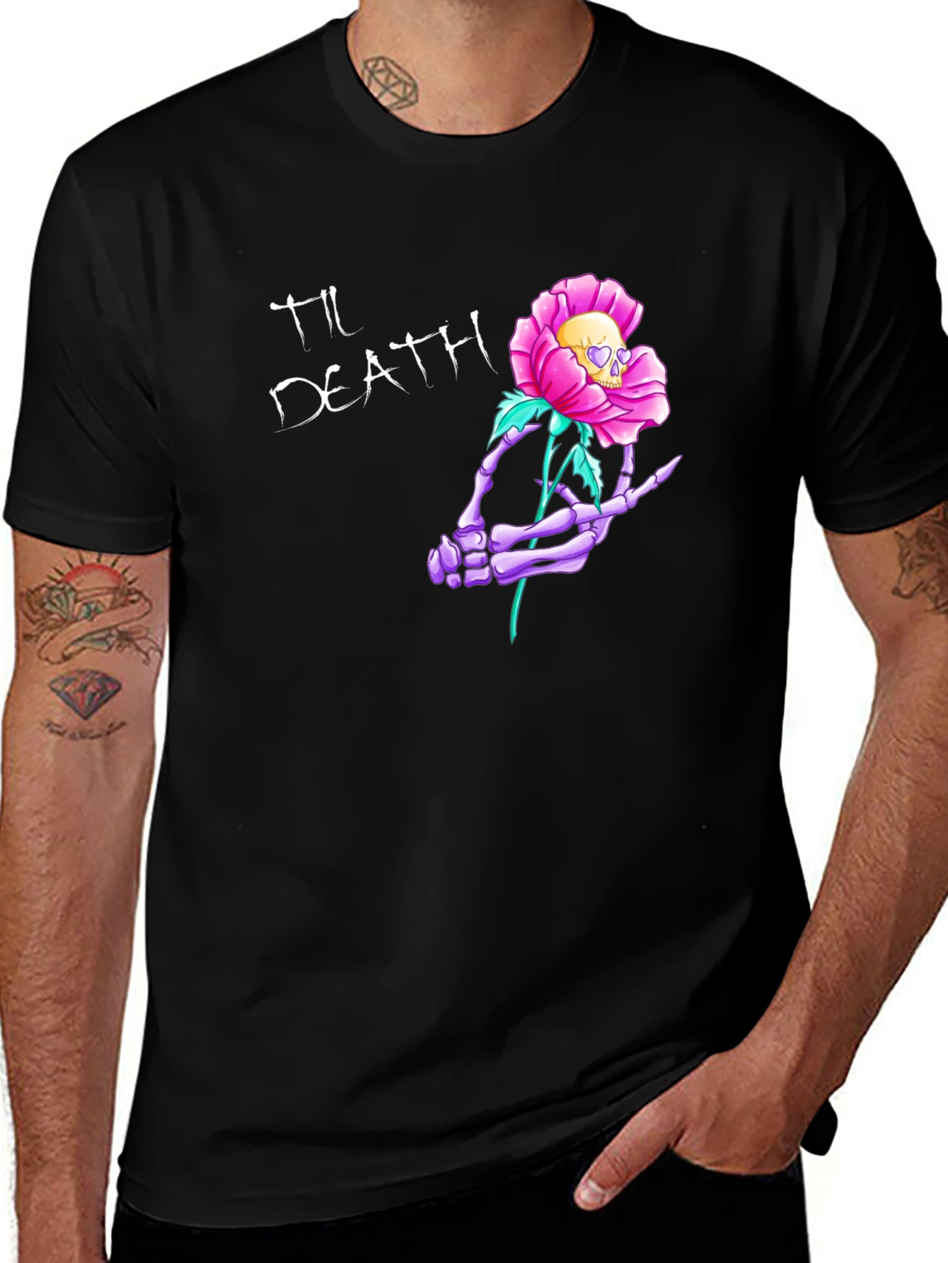 Til Death Skeleton Hand Rose Graphic Tee