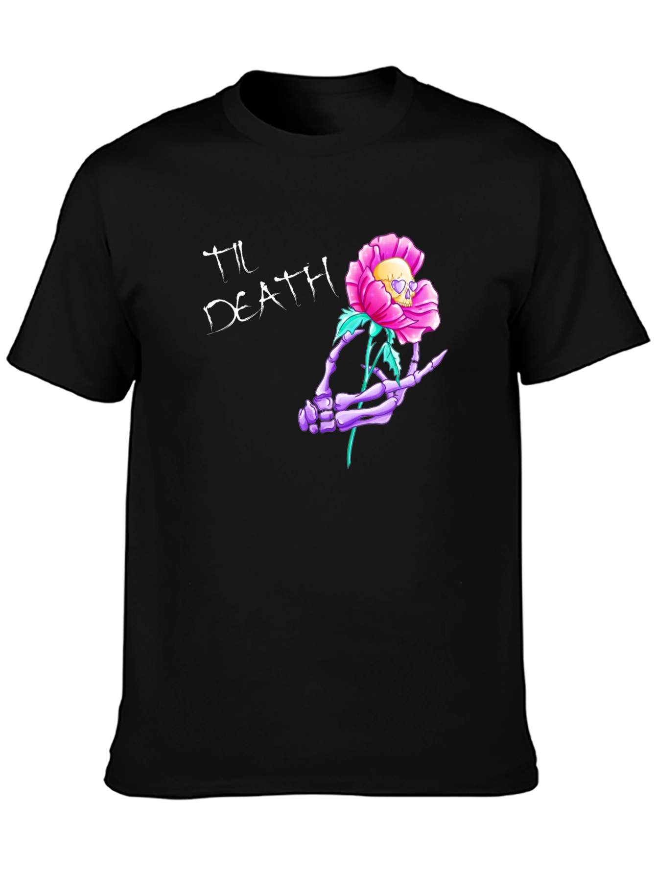 Til Death Skeleton Hand Rose Graphic Tee