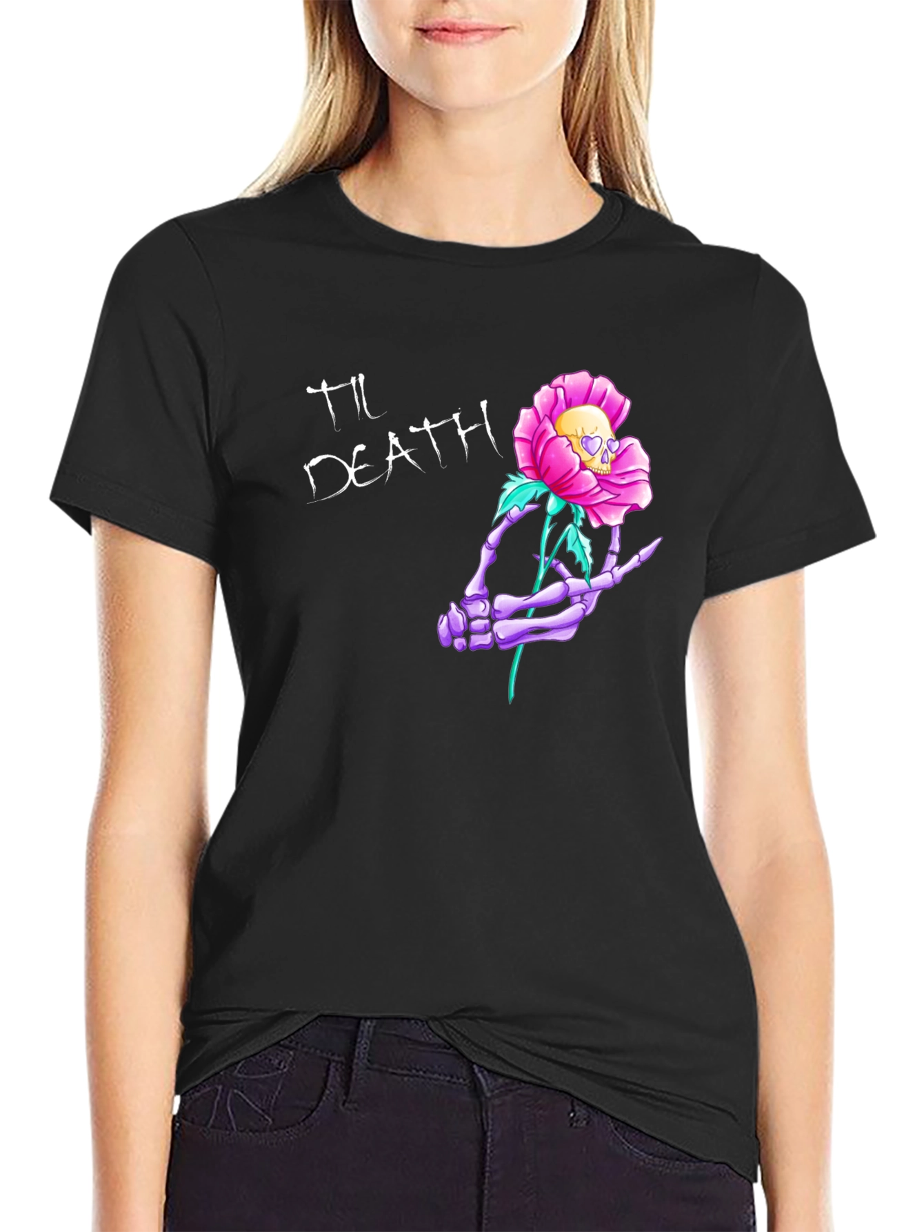 Til Death Skeleton Hand Rose Graphic Tee