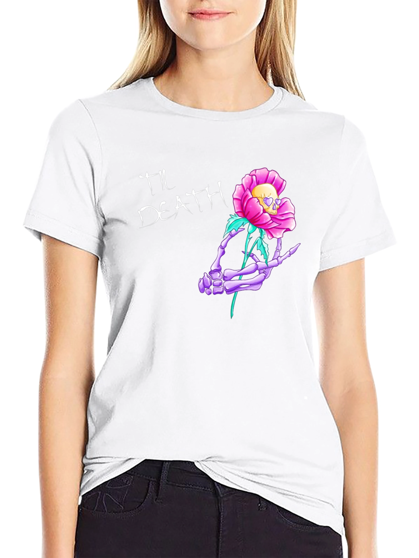 Til Death Skeleton Hand Rose Graphic Tee