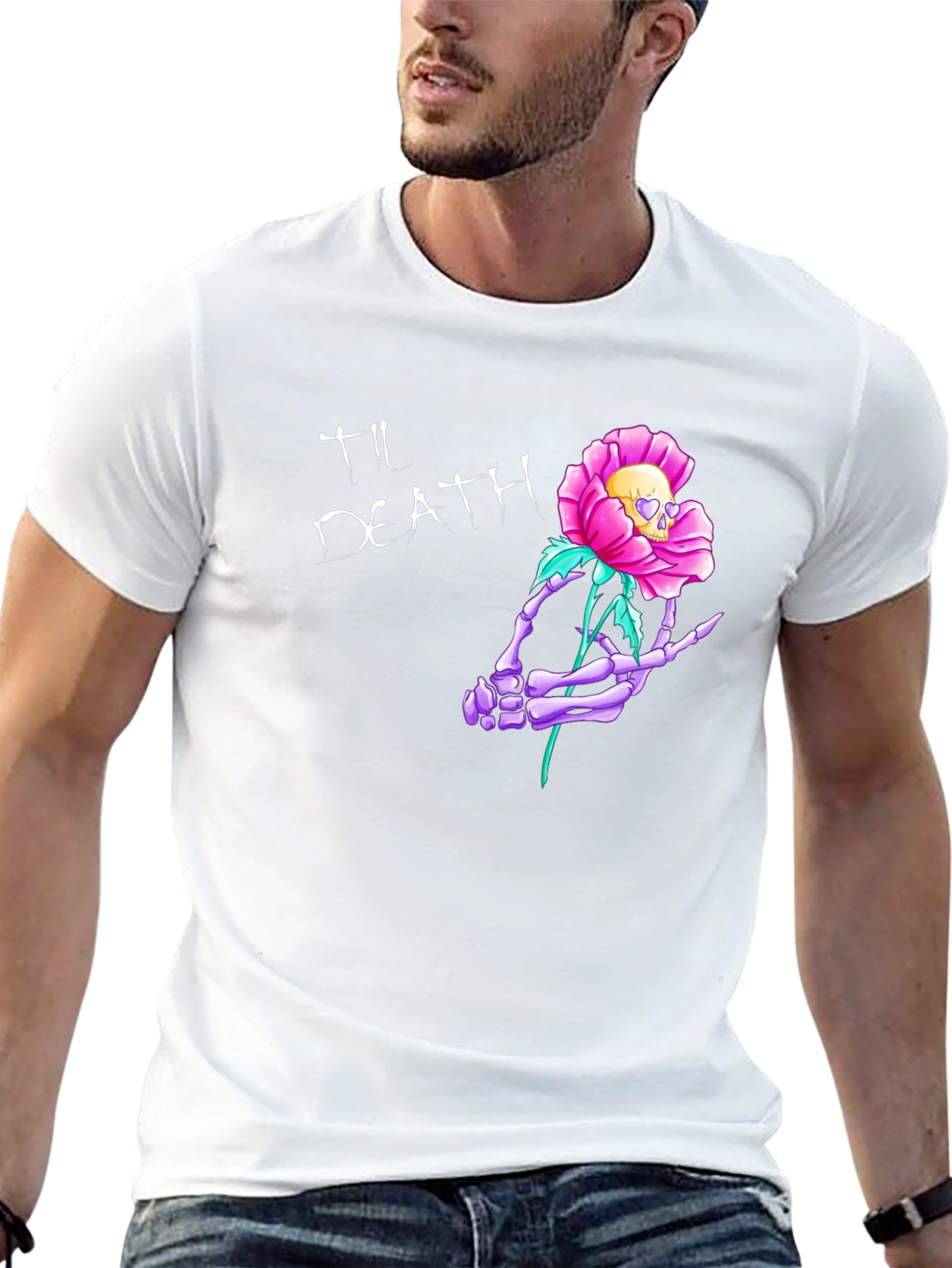 Til Death Skeleton Hand Rose Graphic Tee