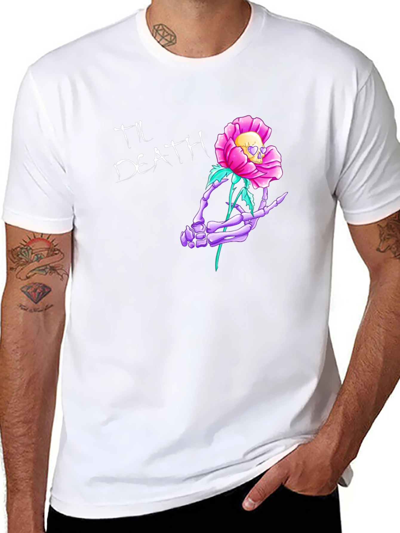 Til Death Skeleton Hand Rose Graphic Tee