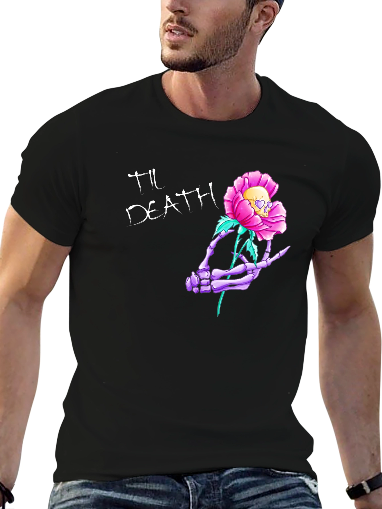 Til Death Skeleton Hand Rose Graphic Tee