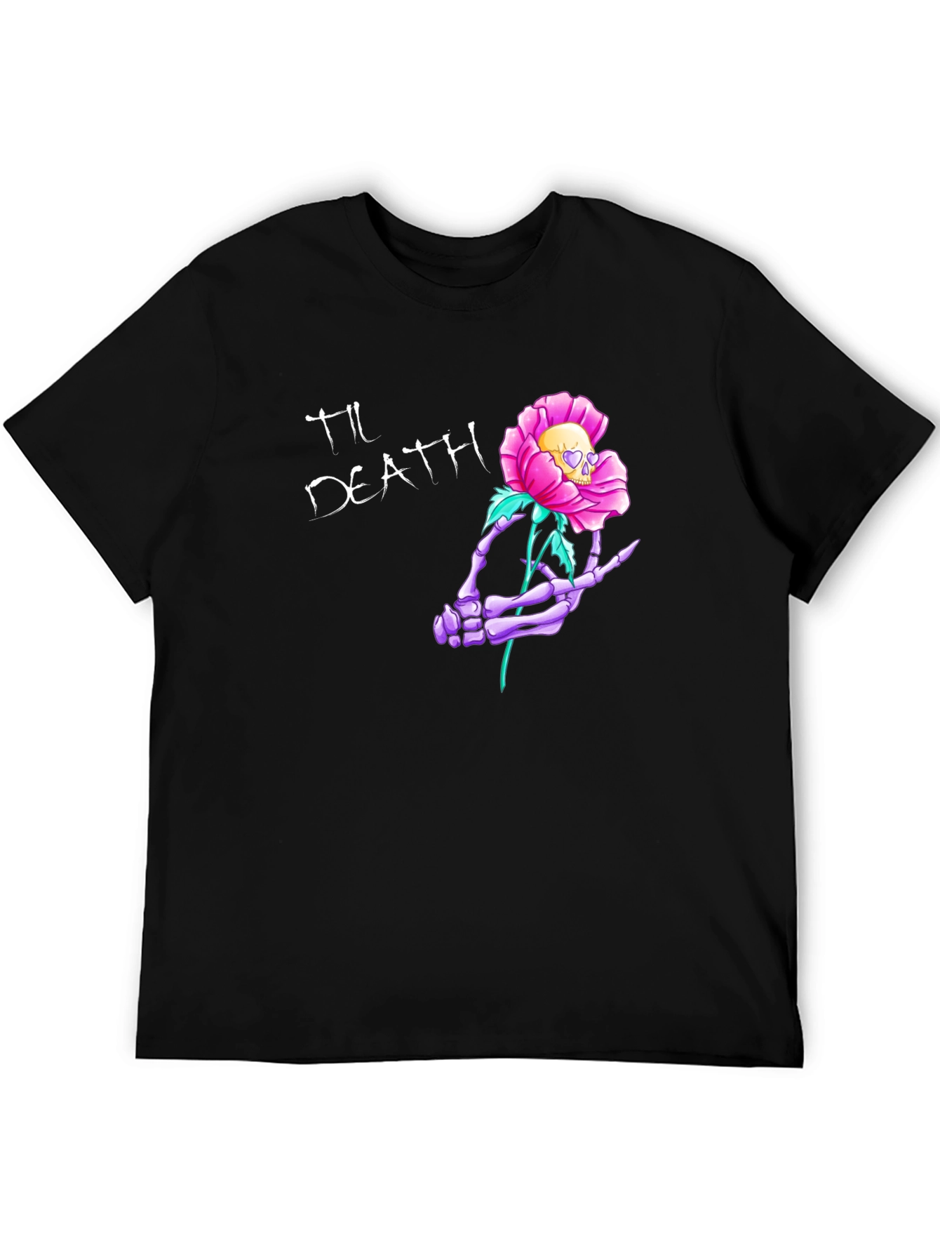 Til Death Skeleton Hand Rose Graphic Tee