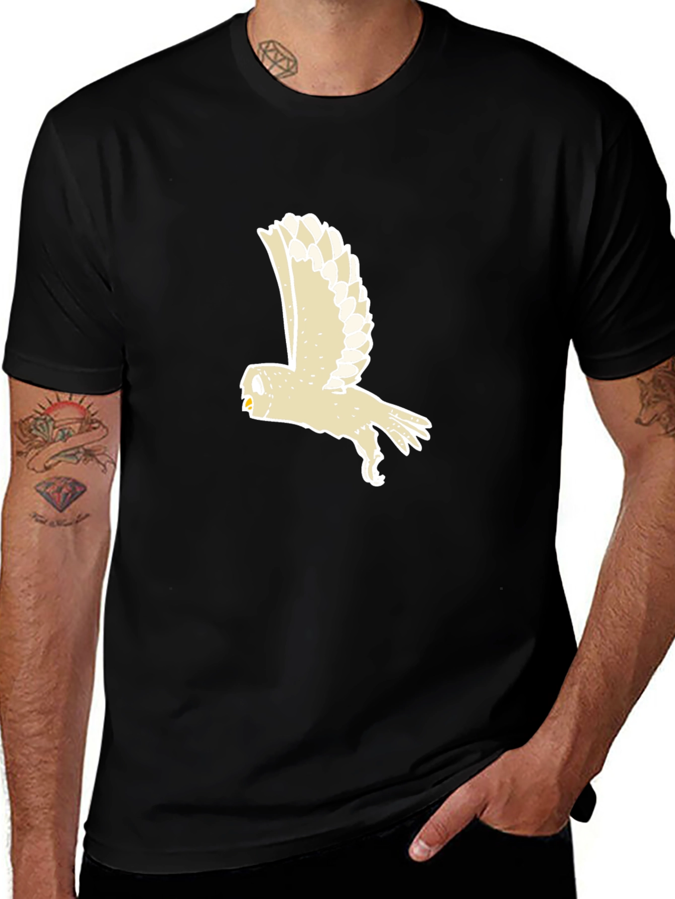 Owl Graphic Print Black Crew Neck T-Shirt