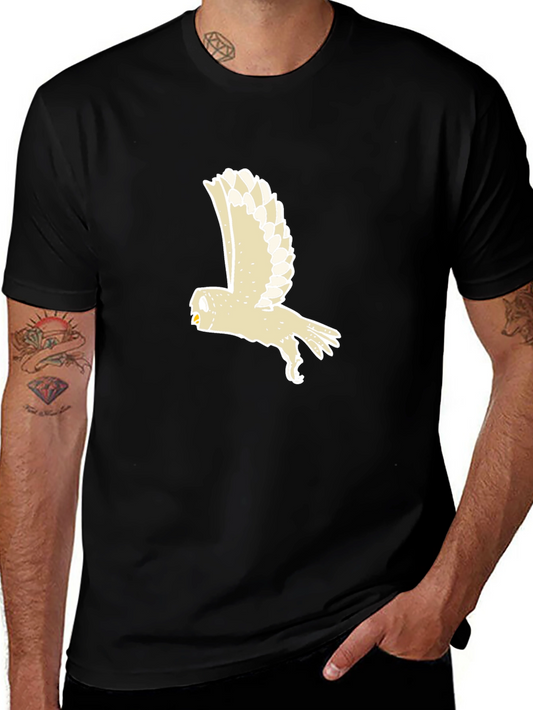 Owl Graphic Print Black Crew Neck T-Shirt