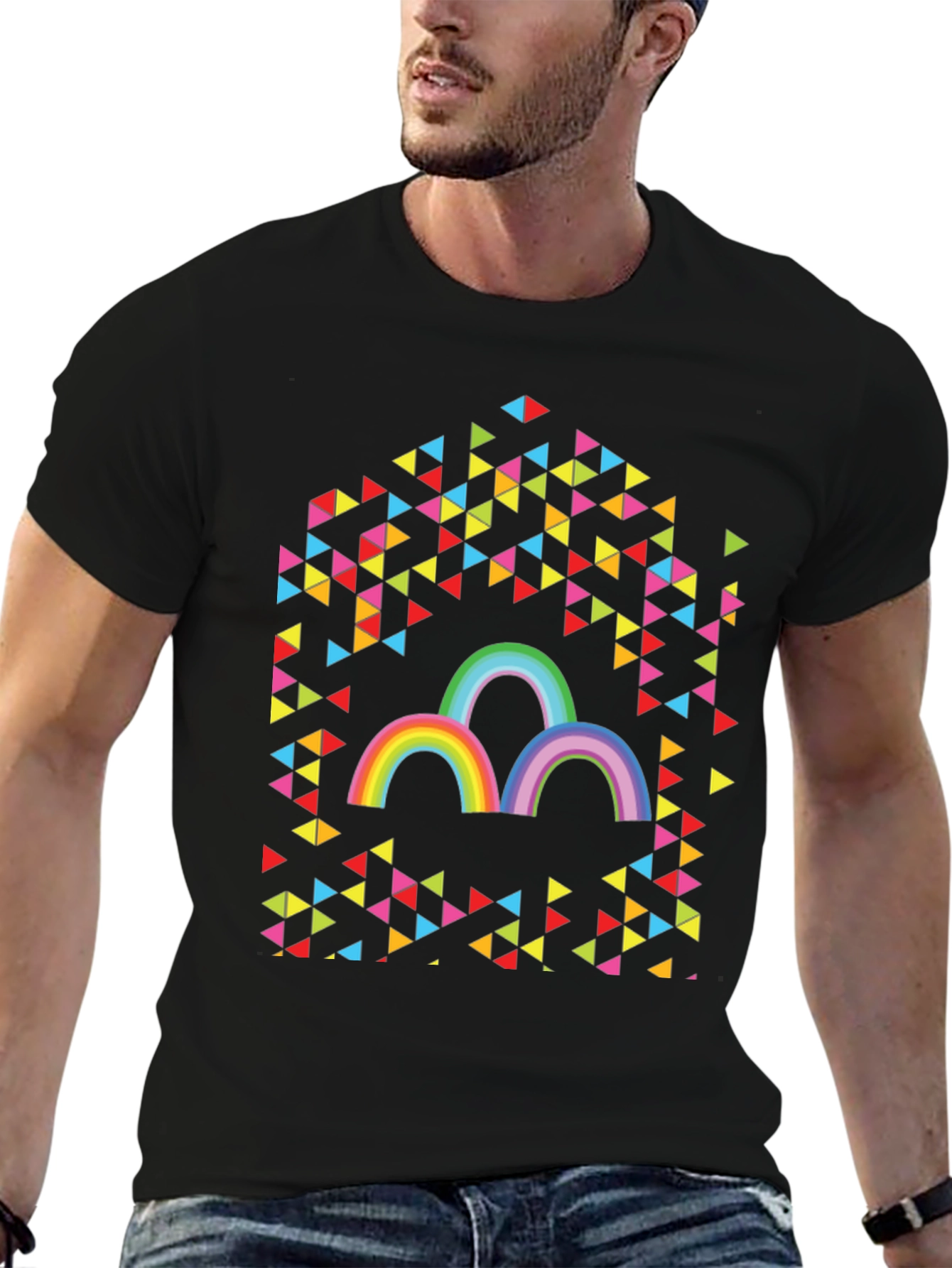 Rainbow Triangles Graphic Tee - Unisex Cotton T-Shirt