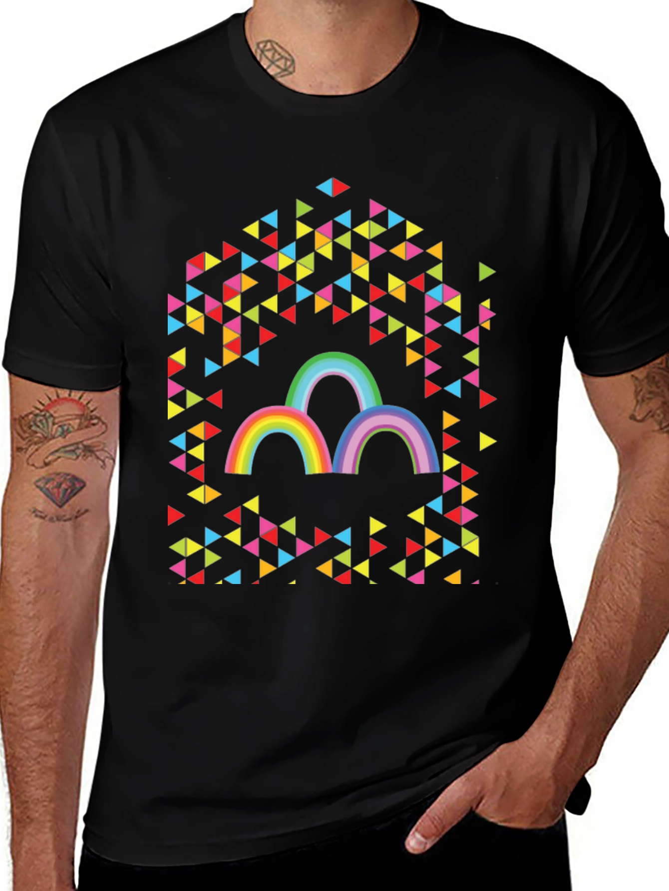 Rainbow Triangles Graphic Tee - Unisex Cotton T-Shirt