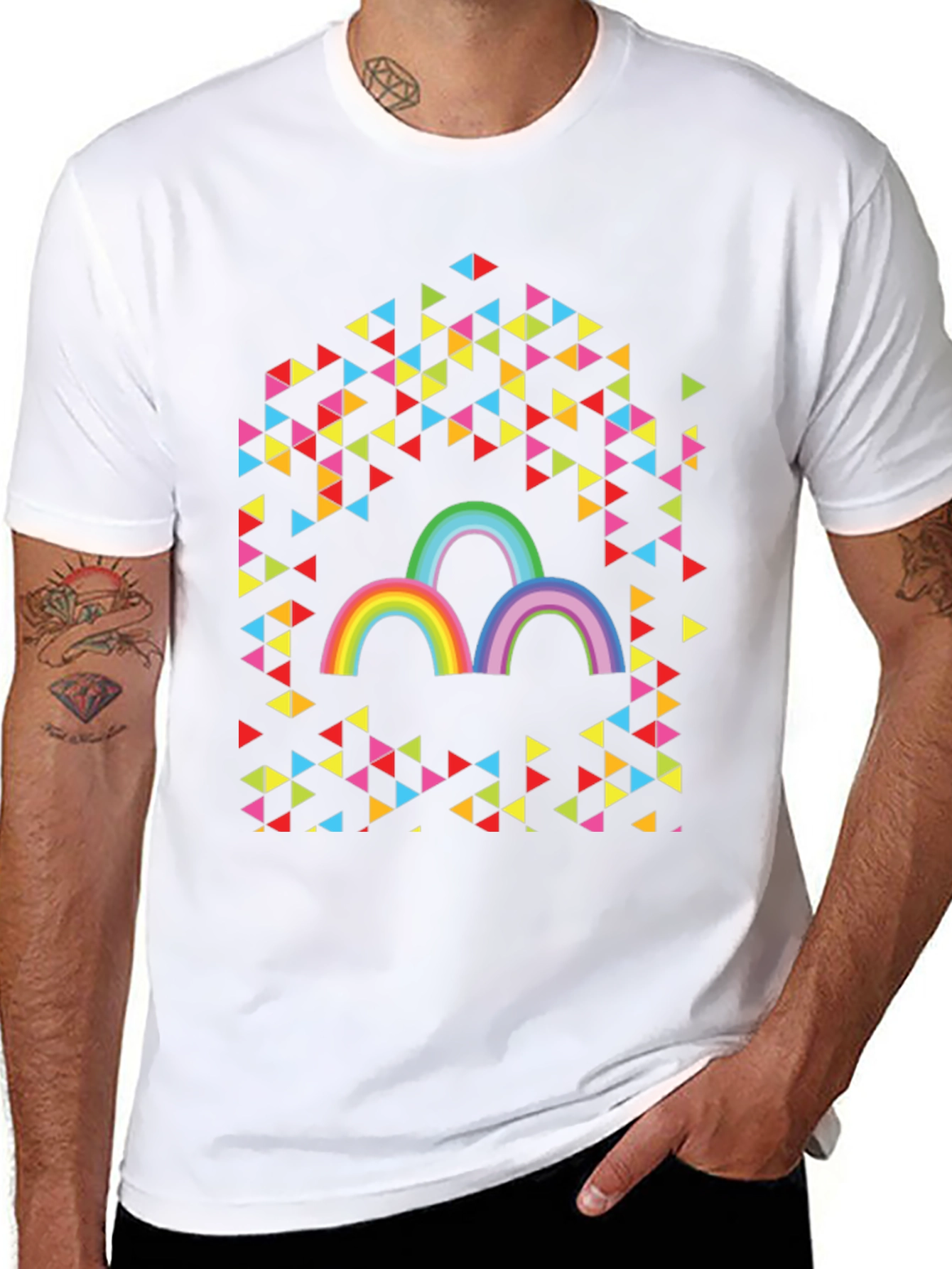 Rainbow Triangles Graphic Tee - Unisex Cotton T-Shirt