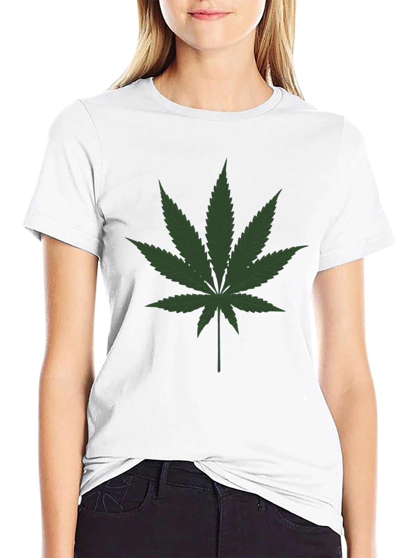 Cannabis Leaf Graphic Tee - Black Crew Neck T-Shirt