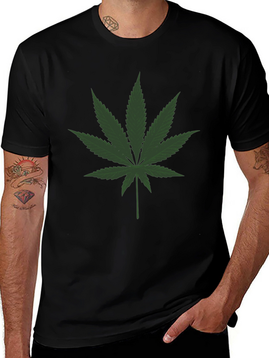 Cannabis Leaf Graphic Tee - Black Crew Neck T-Shirt