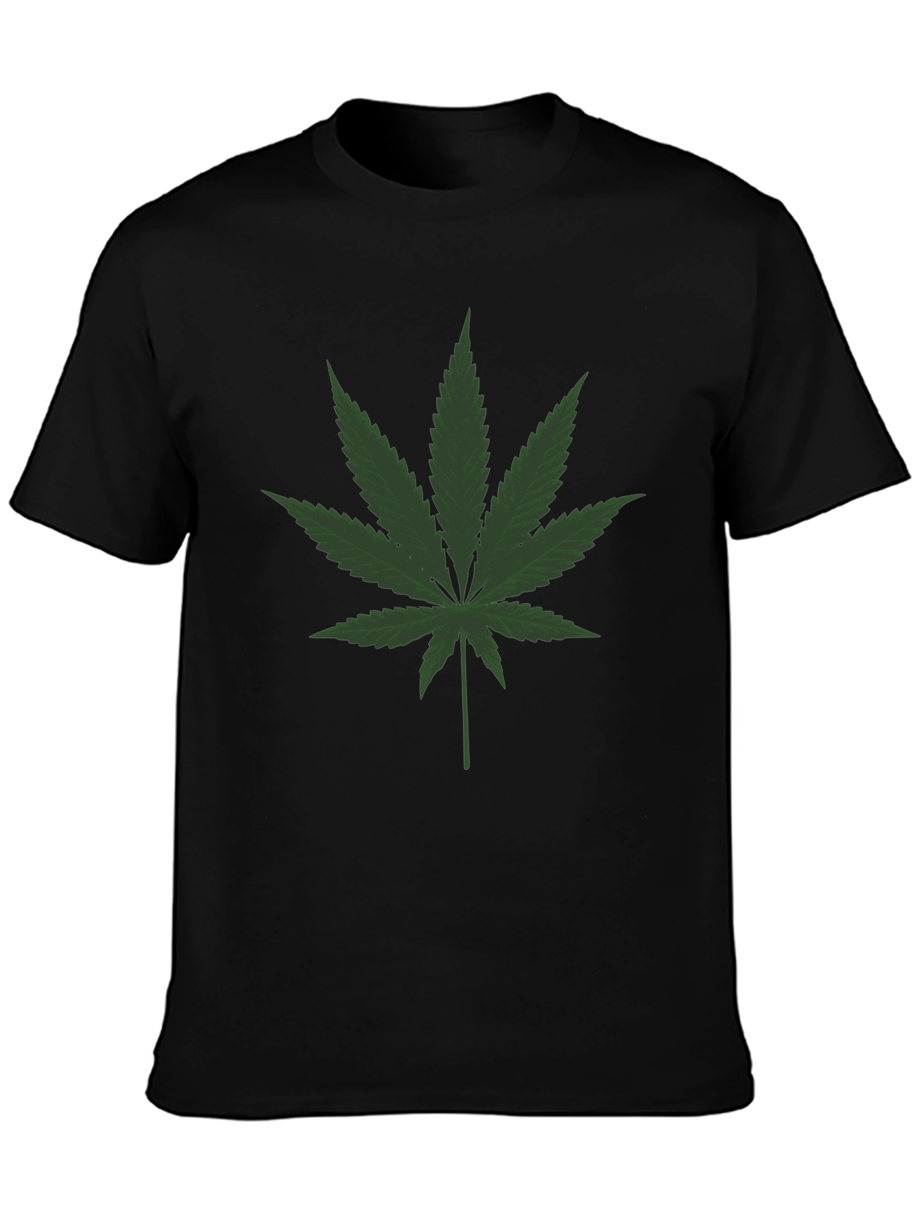 Cannabis Leaf Graphic Tee - Black Crew Neck T-Shirt