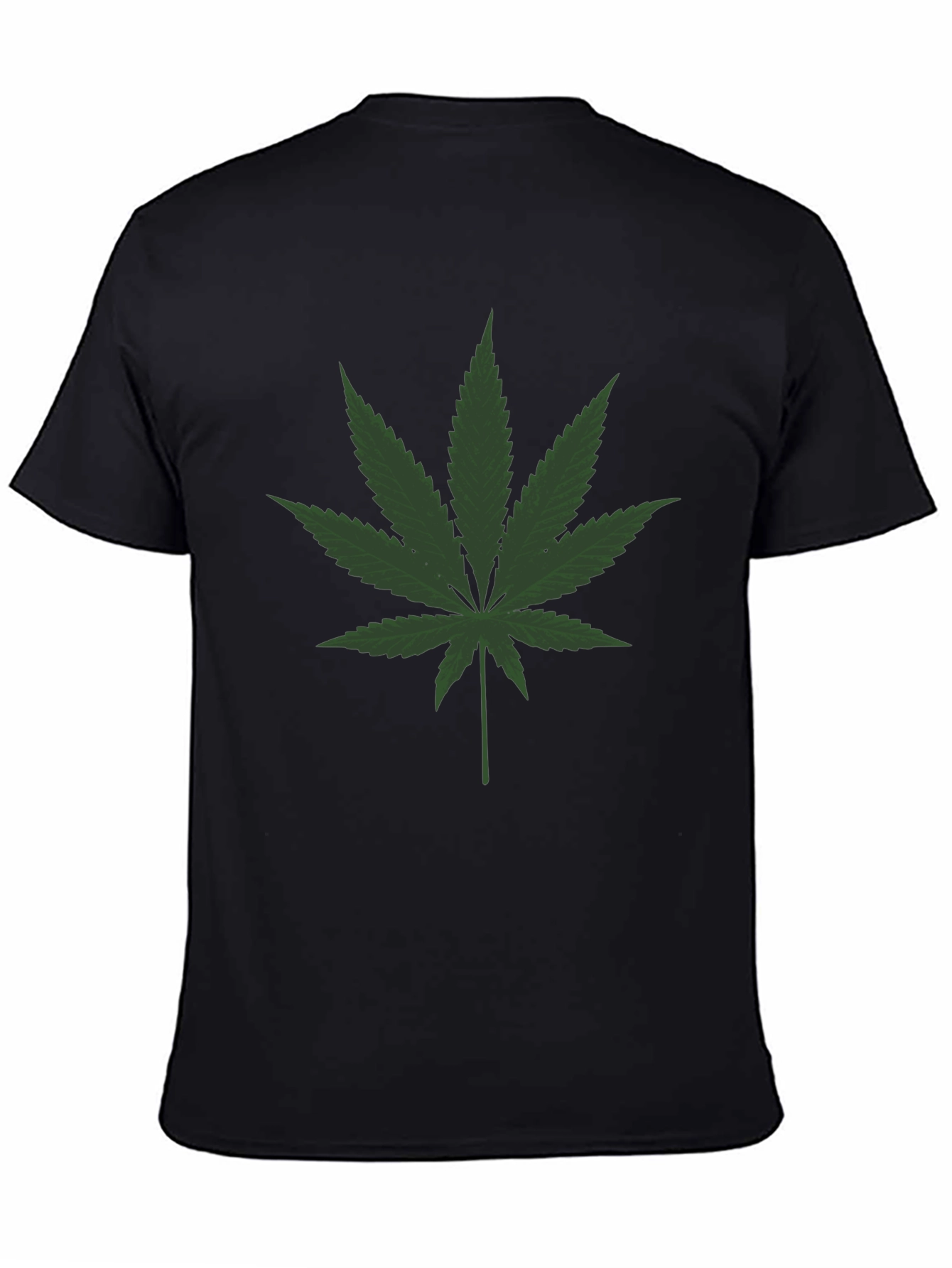 Cannabis Leaf Graphic Tee - Black Crew Neck T-Shirt