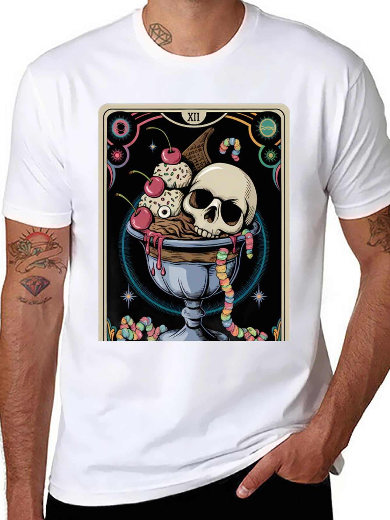 Skull Ice Cream Tarot Card Graphic Tee