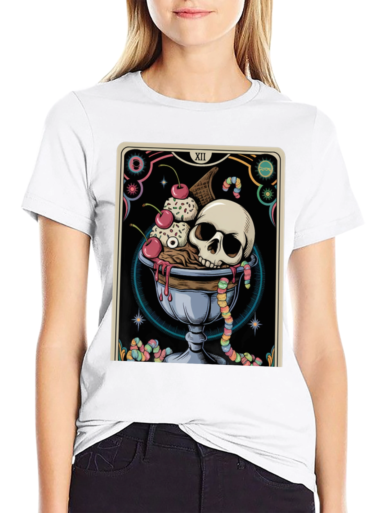 Skull Ice Cream Tarot Card Graphic Tee