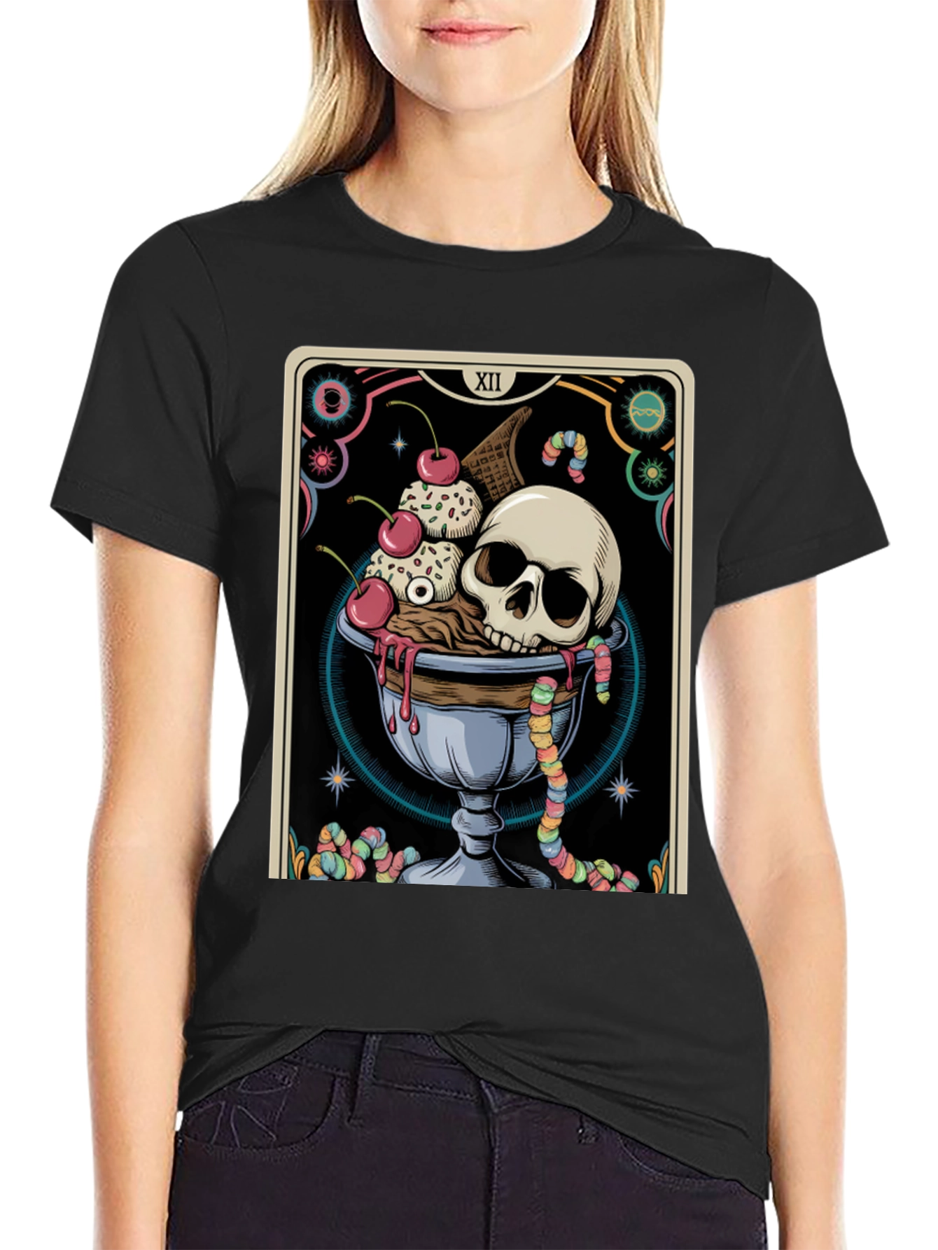 Skull Ice Cream Tarot Card Graphic Tee