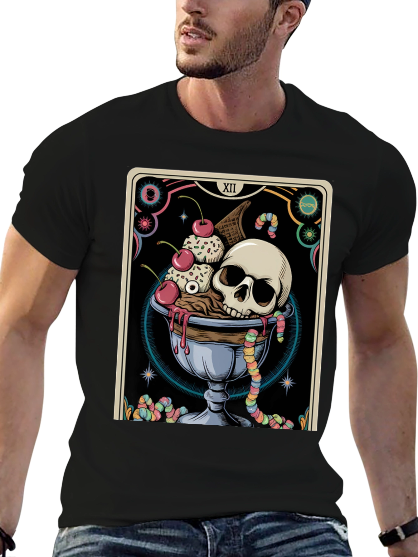 Skull Ice Cream Tarot Card Graphic Tee