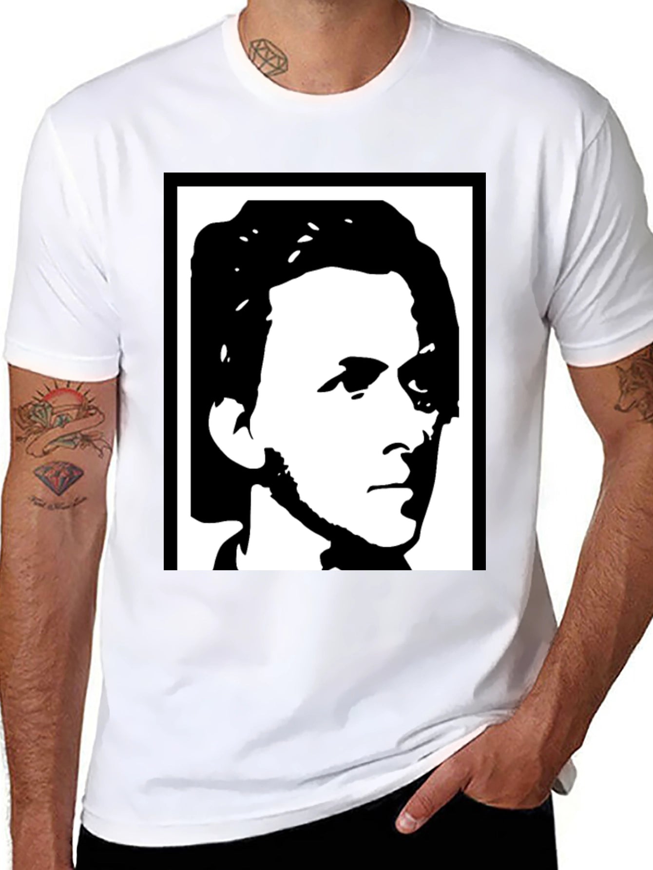 Black T-Shirt with Abstract Face Design